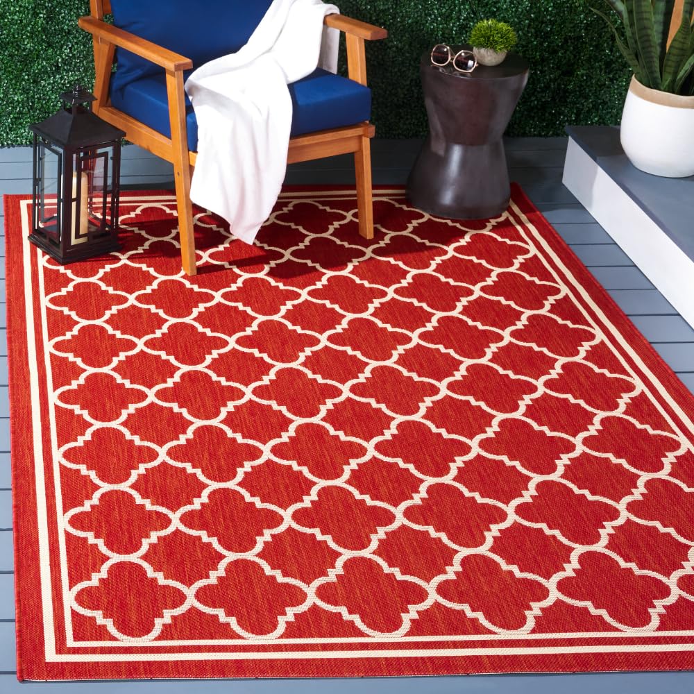 SAFAVIEH Courtyard Collection 4 x 57 Red/Bone CY6918 Trellis Indoor/ Outdoor Waterproof Easy-Cleaning Patio Backyard Mudroom A