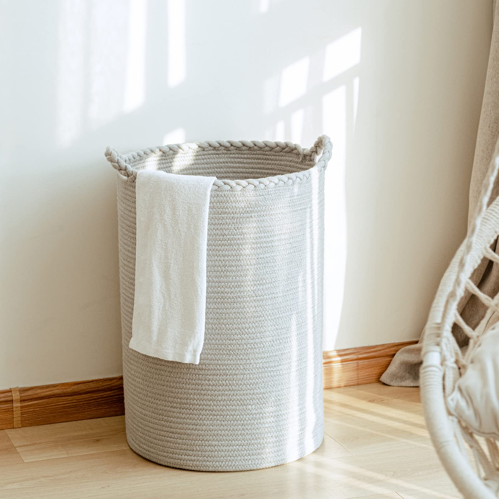 Homlikelan 58L Woven Laundry Basket,Tall Wicker Laundry Basket For Blankets,Clothes,Pillows,Toys,Shoes Large Cotton Laundry Hamp