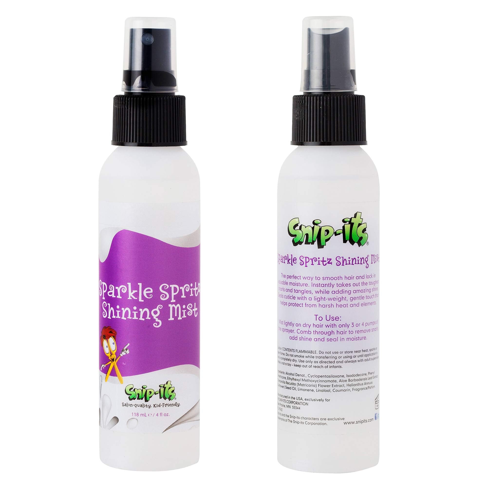 Snipits Sparkle Spritz Shining Mist 4oz Bottle, Locks in Moisture, Protects Hair & Scalp, KidFriendly, Made in the USA