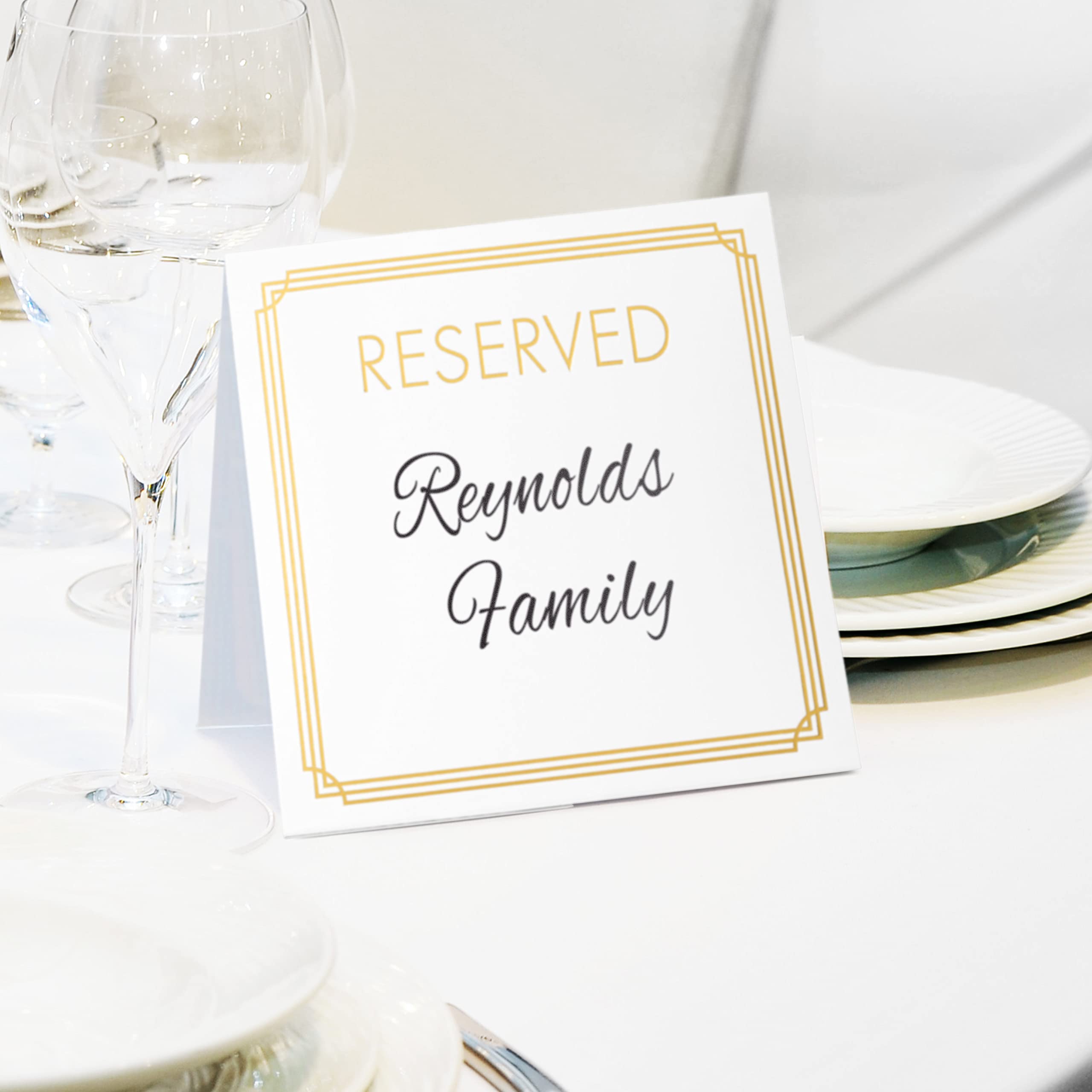 Reserved Table Signs 20 Pack | Table Tent Place Cards (White With Gold Foil) For Weddings, Restaurants, Events