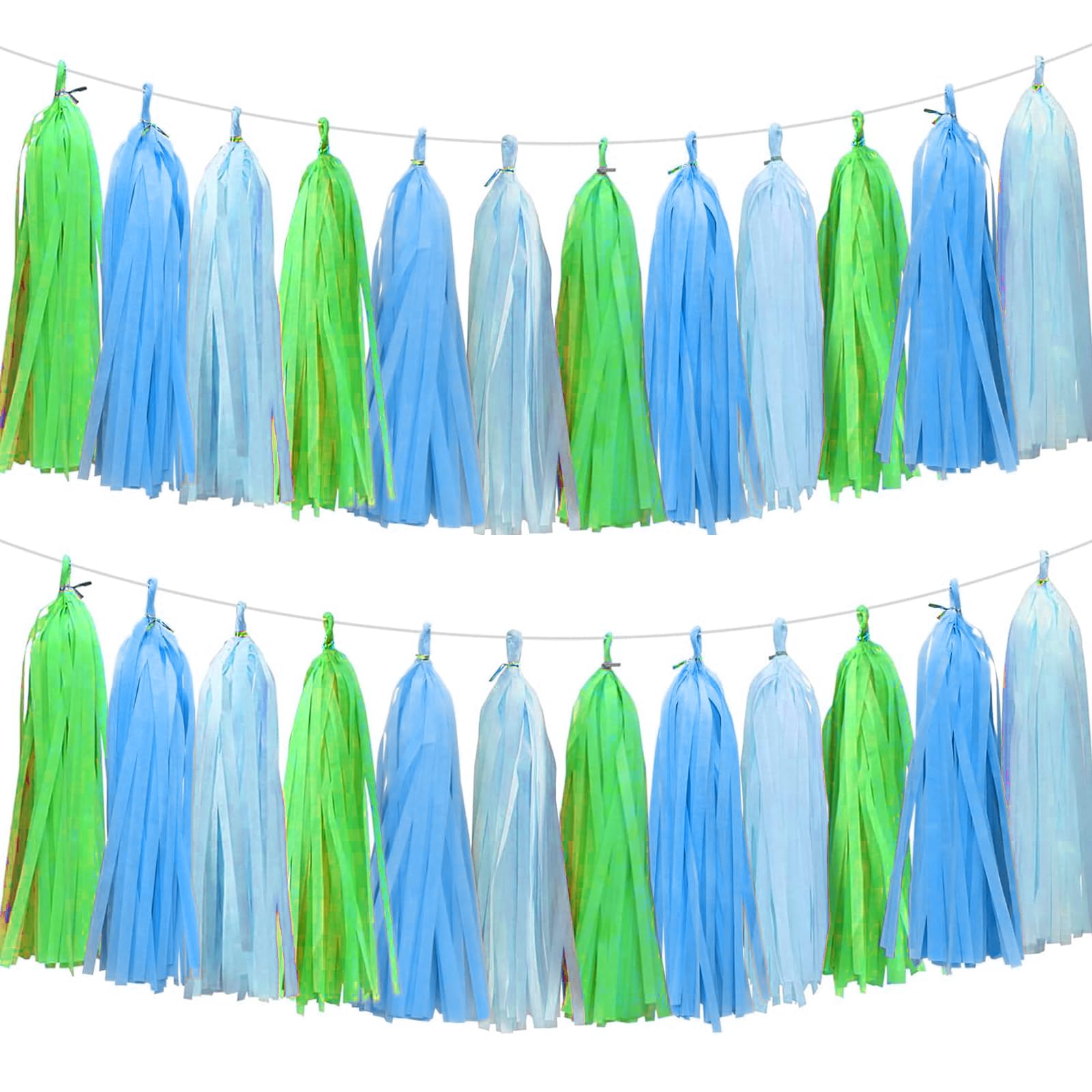 Blue Light Blue and Green Tassel Garland Banner Paper Tassels for Party Decorations,Pack of 15