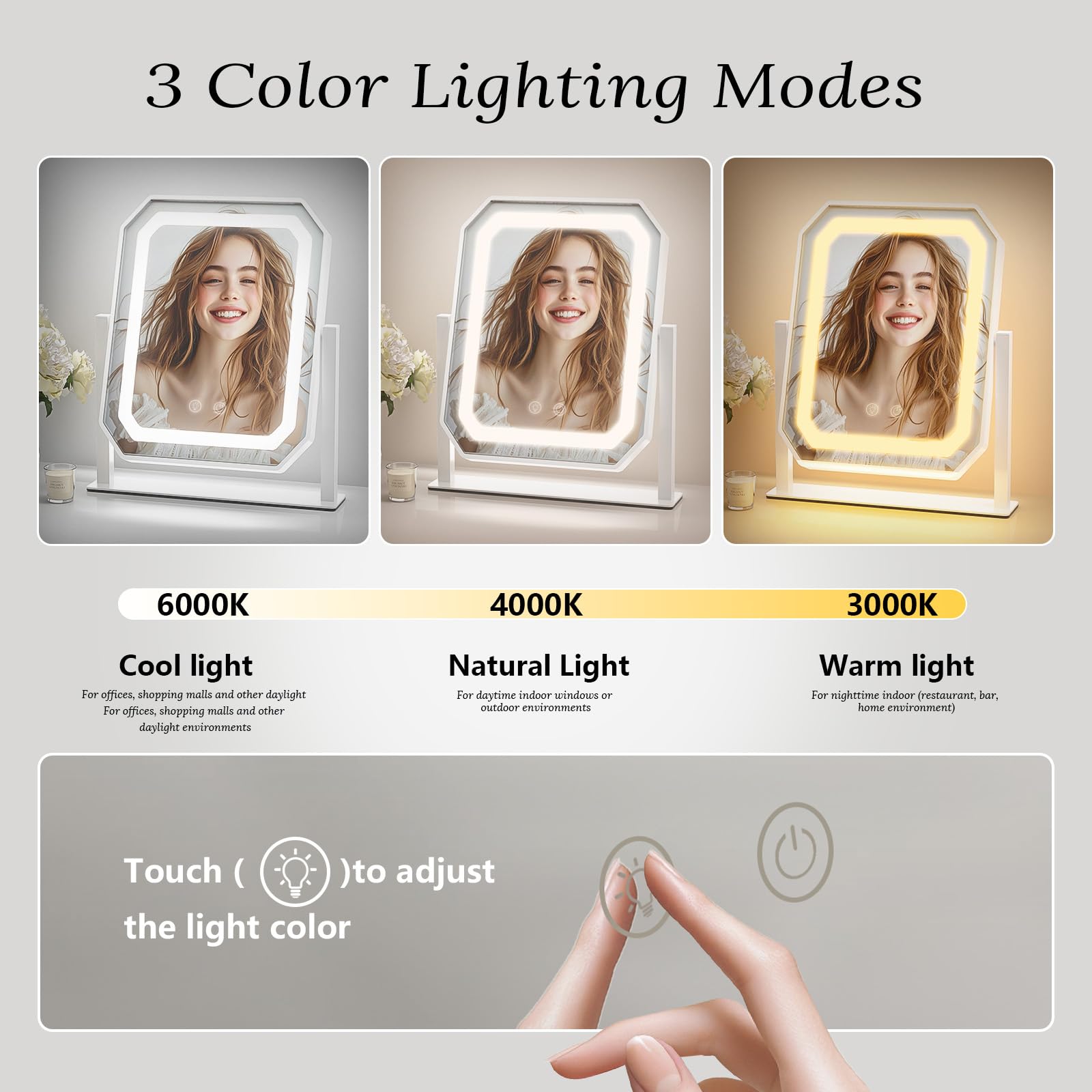 Gioeda Makeup Mirror With Lights, 12X10 Hollywood Vanity Mirror With Lights, Brightness Adjustable, 3 Colors, 360 Rotation, Smar