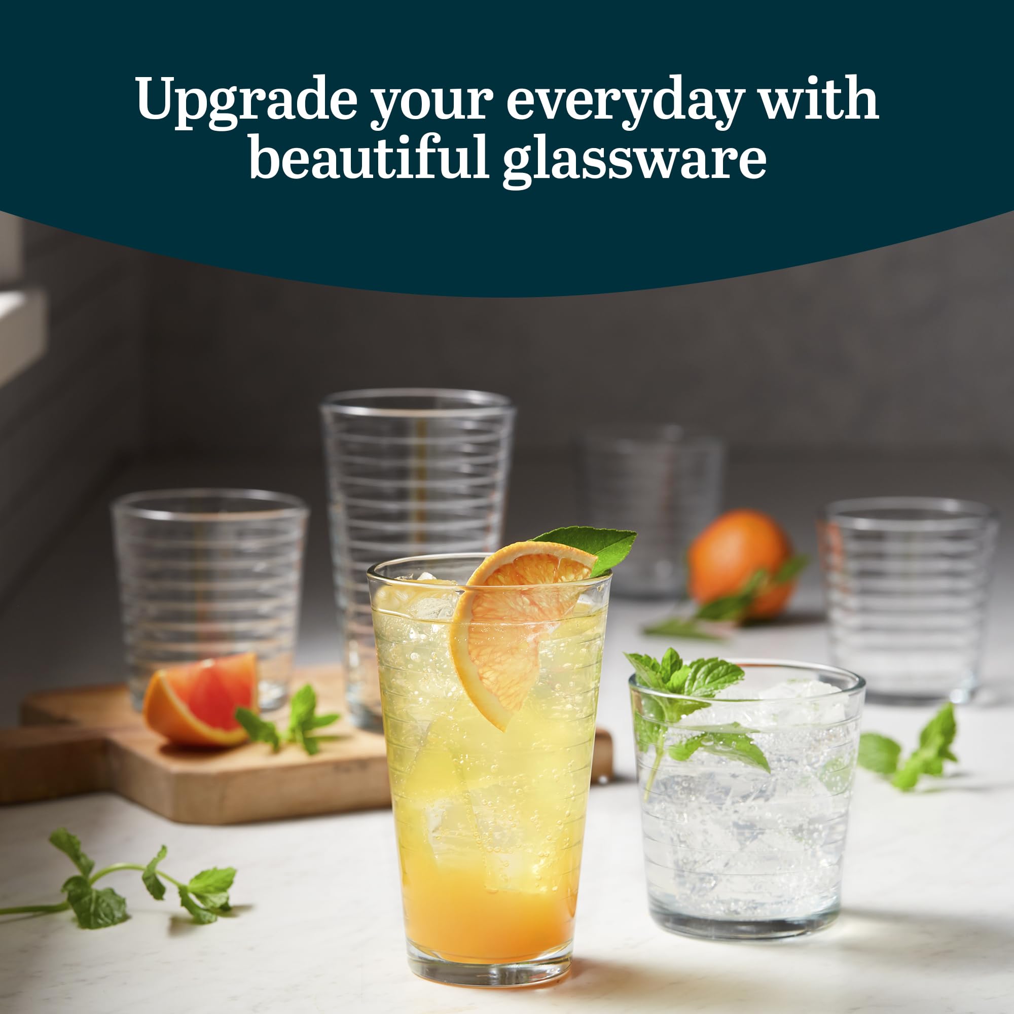 Libbey Hoops 16-Piece Tumbler And Rocks Glass Set