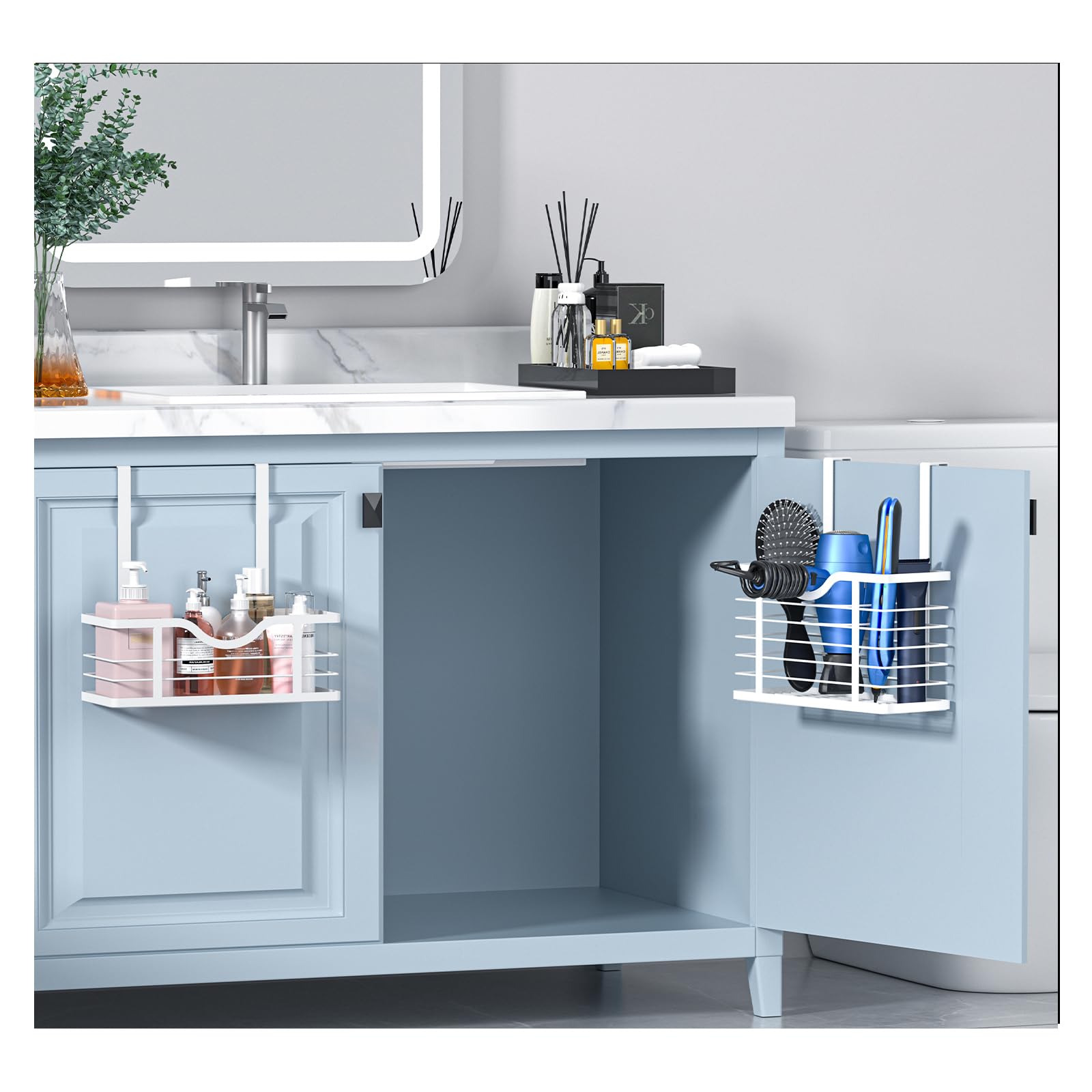 Carwiner Hair Dryer Holder, 2Pc Hair Tool Organizer, Blow Dryer Holder, Adjustable Height Bathroom Cabinet Organizer Tray For Ha