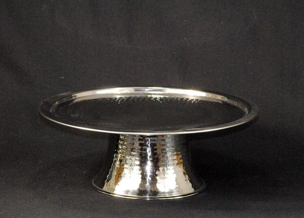 3Scompany Hand Hammered Stainless Steel Cake Plate Shiny Fishish Holds Up To 10 Inch Cake Or Pie Dishwasher Safe. 12'' Round X 4