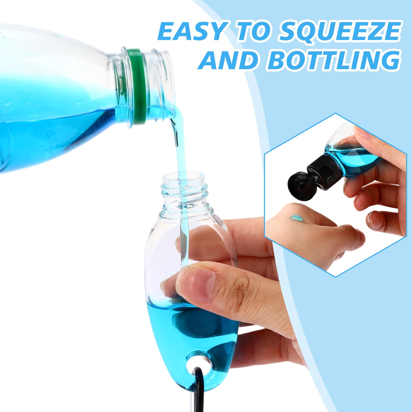 Yalikop 100 Pcs Traveling Bottles with Keychain 2oz Clear Plastic Keychain Bottle Leakproof Refillable Empty Keyring Container L