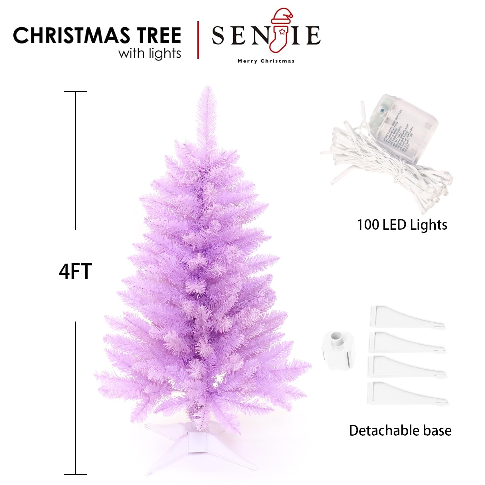 Small Christmas Tree 4FT Artificial Desktop Xmas Tree for Holiday Decor 161 Branch Tips,Purple