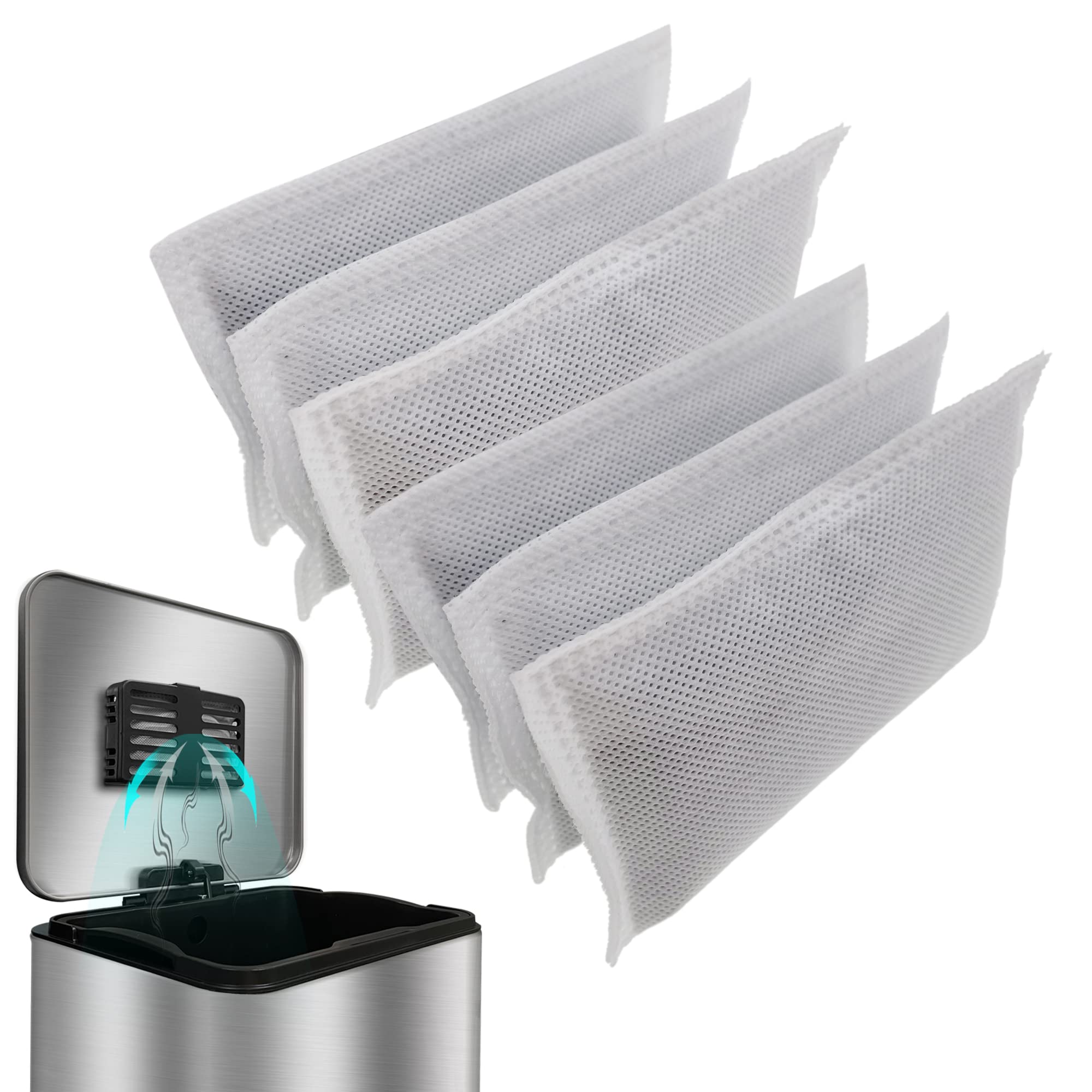 ShuRex Trash Can Deodorizer Kit - Activated Carbon Odor Eliminator, 6 Refill Filters for Large Cans, White