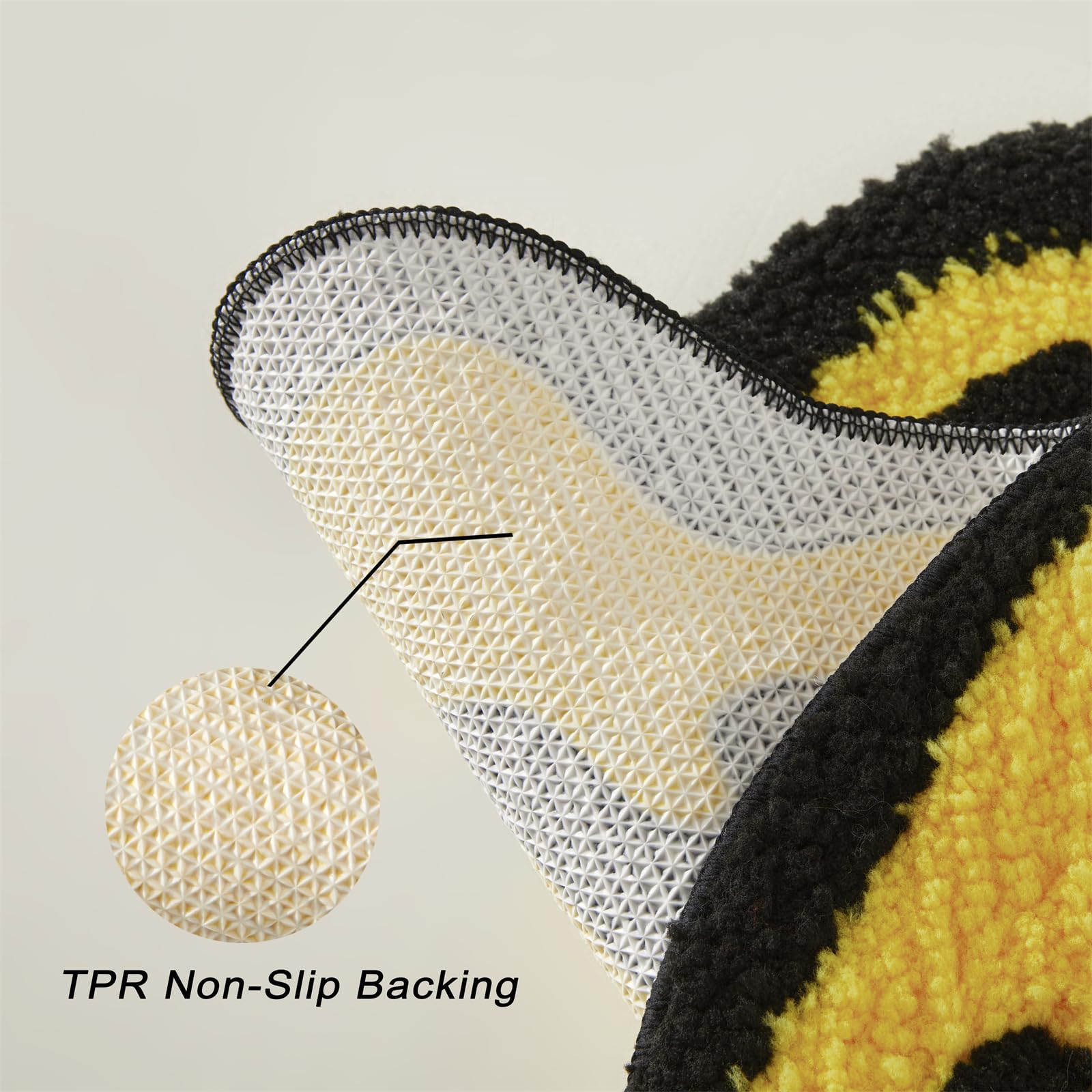 Estmy Trippy Happy Face 2Ft Round Bathroom Rugs Yellow/Black Non Slip Rubber Backed Washable, Groovy Aesthetic Abstract Hippie R