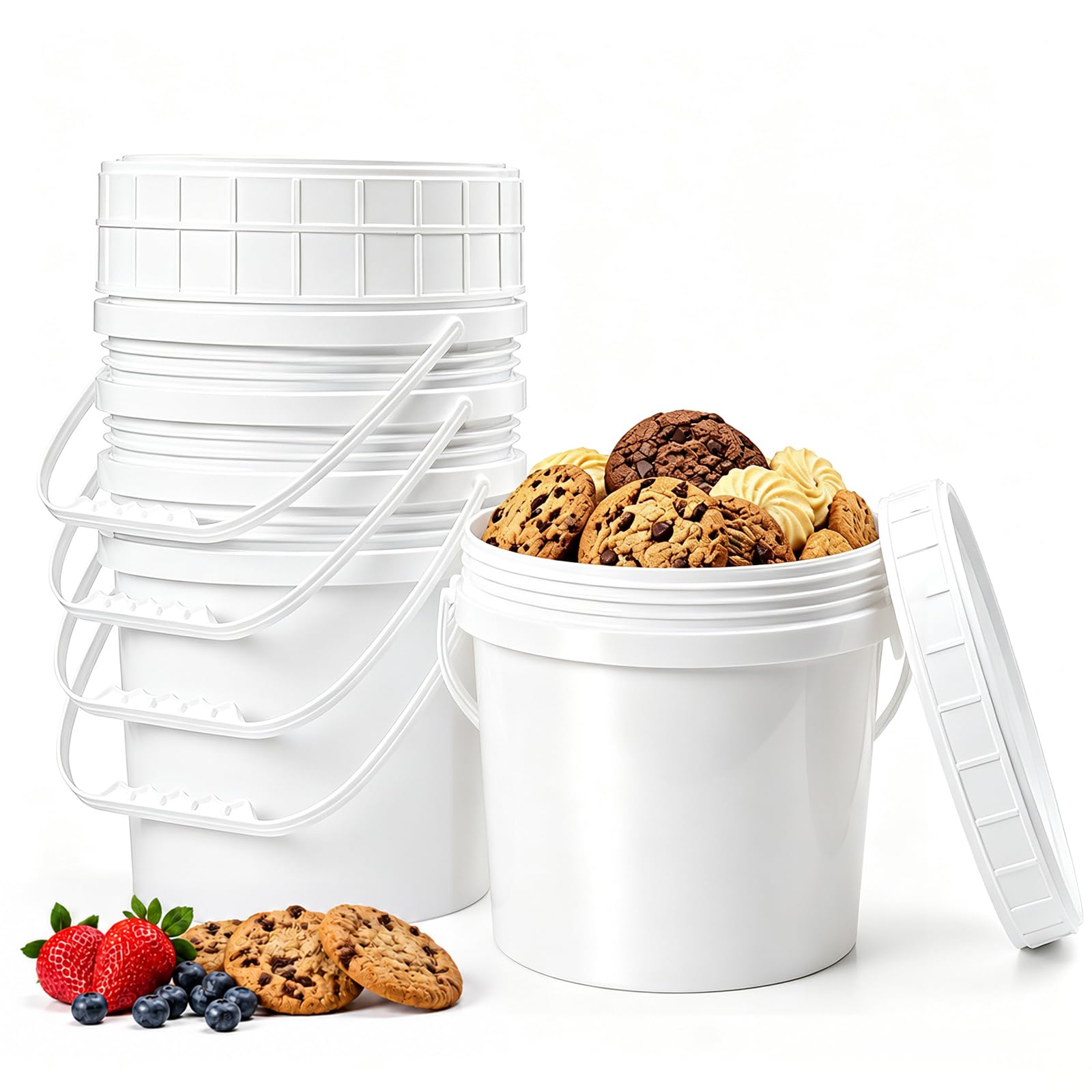METAPACK 5 Pack 1 Gallon White Food Grade Plastic Buckets with Screw Lids & Handles, BPAFree Reusable Storage Containers for Ki
