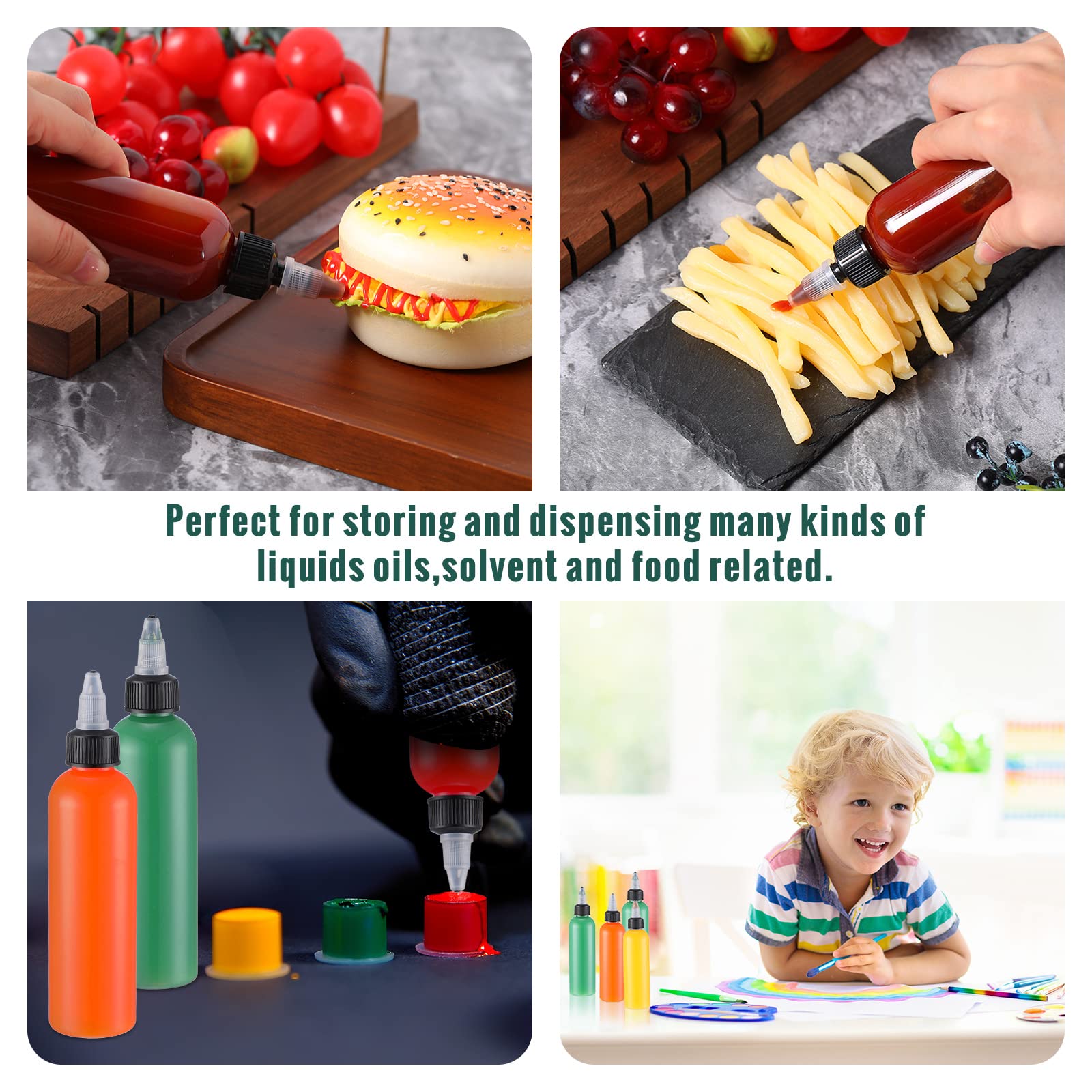 Irenare 100 Pcs 4 Oz Plastic Squeeze Bottles Bulk Boston Dispensing Bottles Empty Hair Oil Bottles With 20/410 Twist Top Cap For