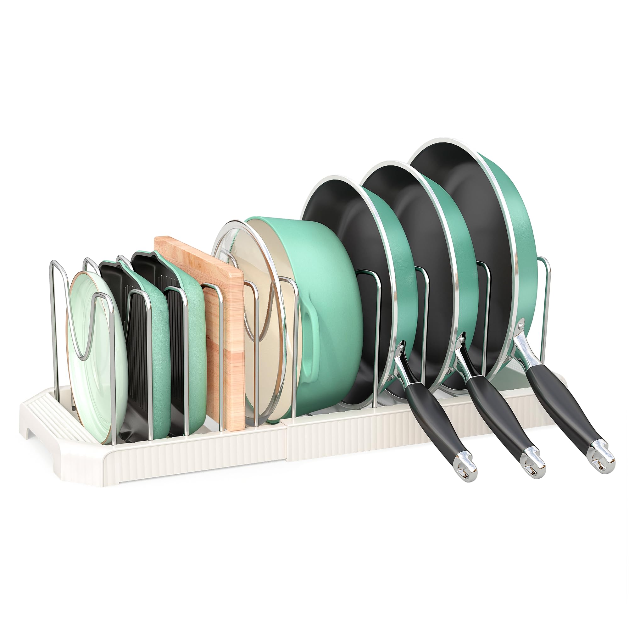 Pantasia Expandable Pan Organizers Inside Cabinet with 10 Dividers White