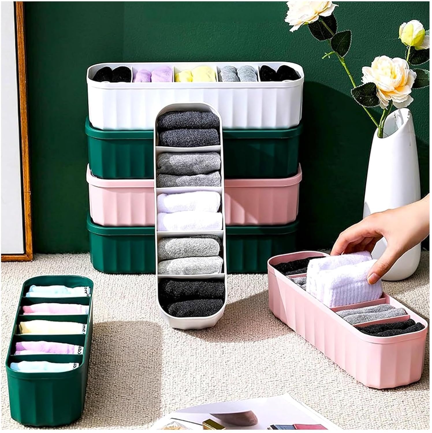 Uttarzone 4 Pcs  Drawer Organiser For Underwear, Socks, Bras, Ties, Undergarments, And Scarves  Closet Storage Dividers For Ho