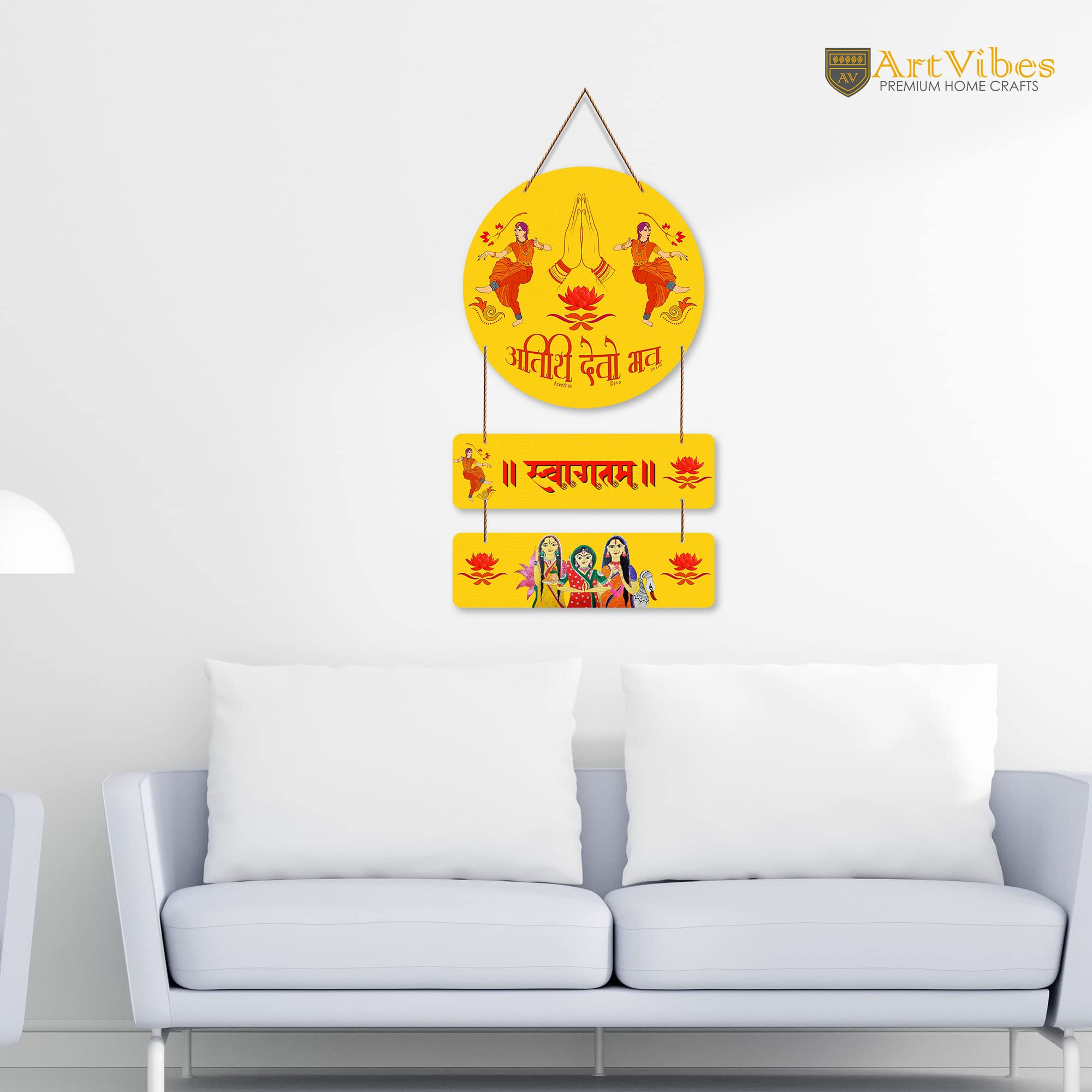 Artvibes Welcome Quote Wooden Wall Hanger | Gifts | Bedroom | Decoration Items for Home | Mdf Wall Decoration for Living Room |