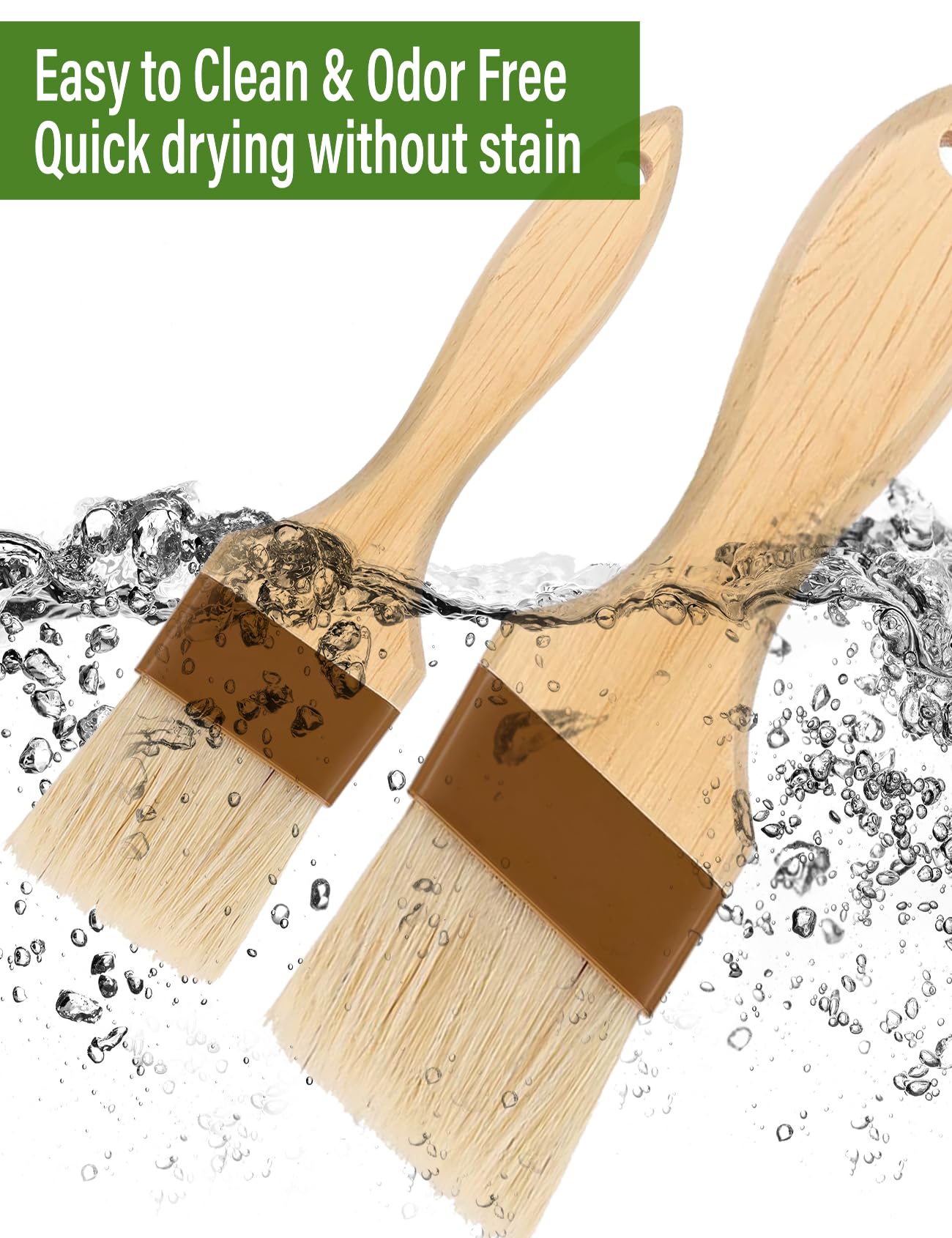 Pastry Brush,2'' &1.5'' Basting Brush For Cooking,Natural Bristle Cooking Brush For Oil Sauce,Non-Shedding Pastry Brush For Baki