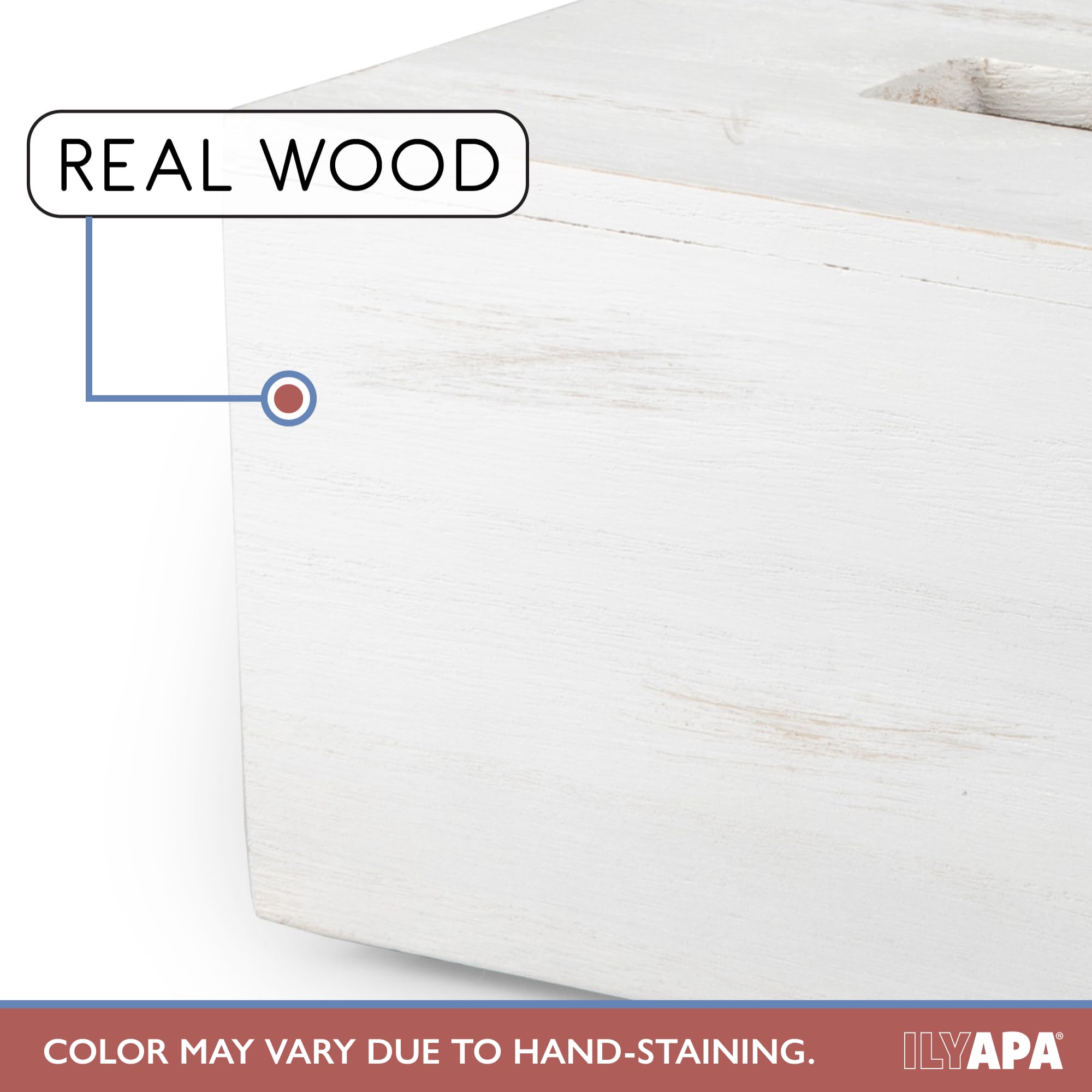 Ilyapa Wood Tissue Box Cover Rectangular - Rustic Farmhouse White Wooden Tissue Holder