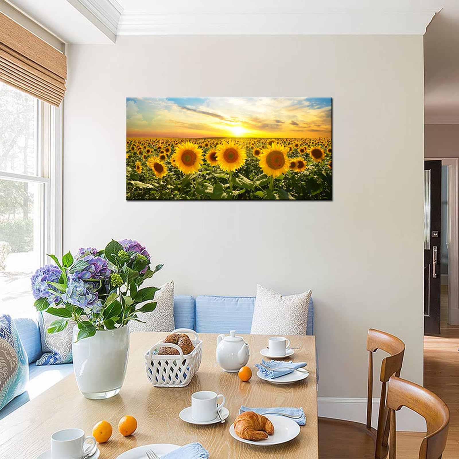 Biuteawal Sunflower Canvas Print Wall Art Sunset Landscape Pictures Flower Field Artwork Modern Painting for Home Kitchen Bedroom Dining Room Stretched and Framed Ready to Hang