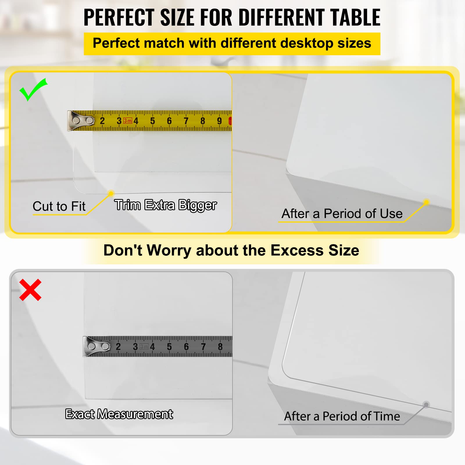 Vevor 90 X 44 Inch Clear Table Cover Protector, 1.5Mm Thick Clear Desk Protector Table Pads, Plastic Tablecloth Table Protector
