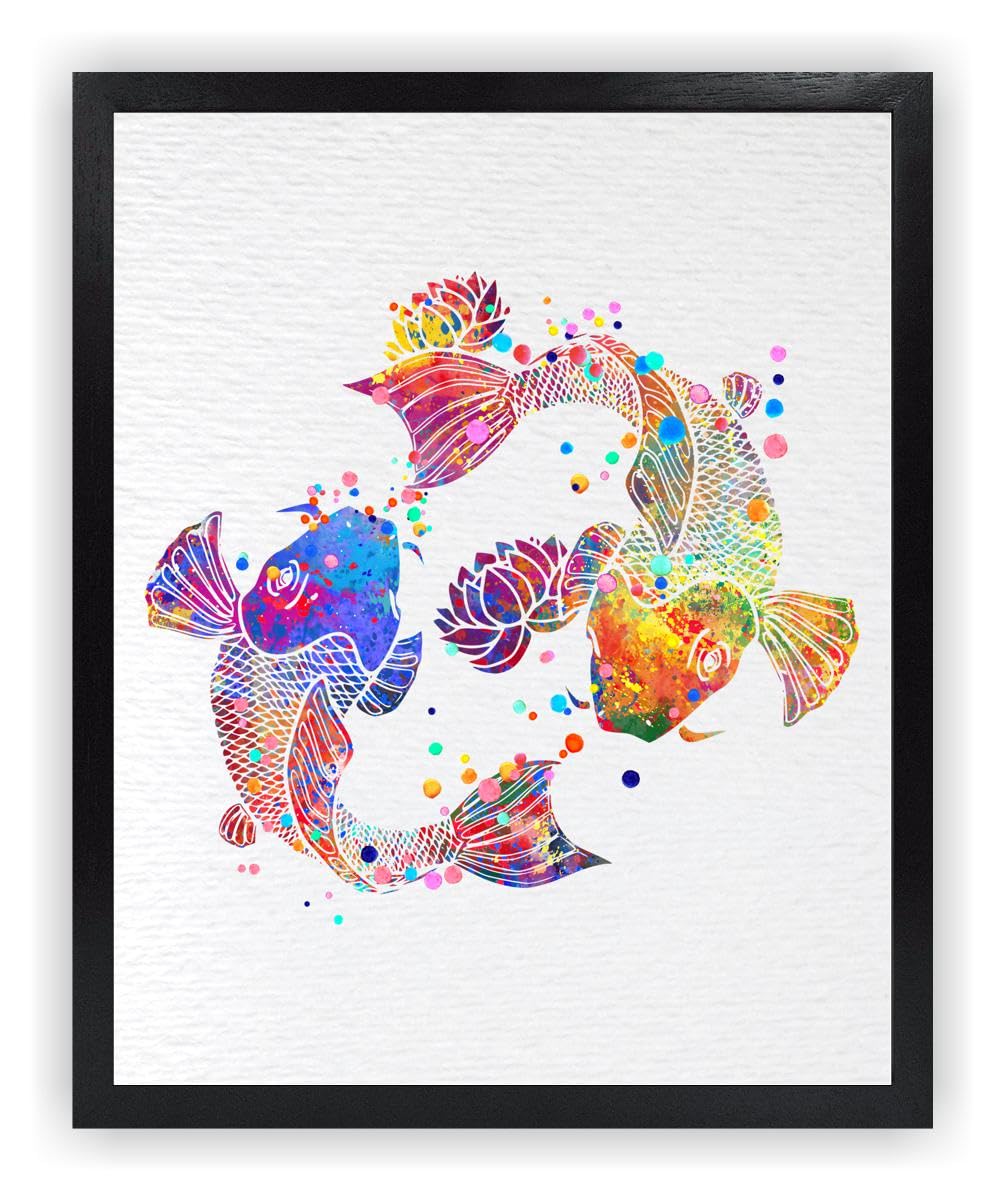 Dignovel Studios 11X14 Unframed Koi Fish Lotus Meditation Yin Yang Japanese Yoga Watercolor Art Print Poster Inspirational Wall
