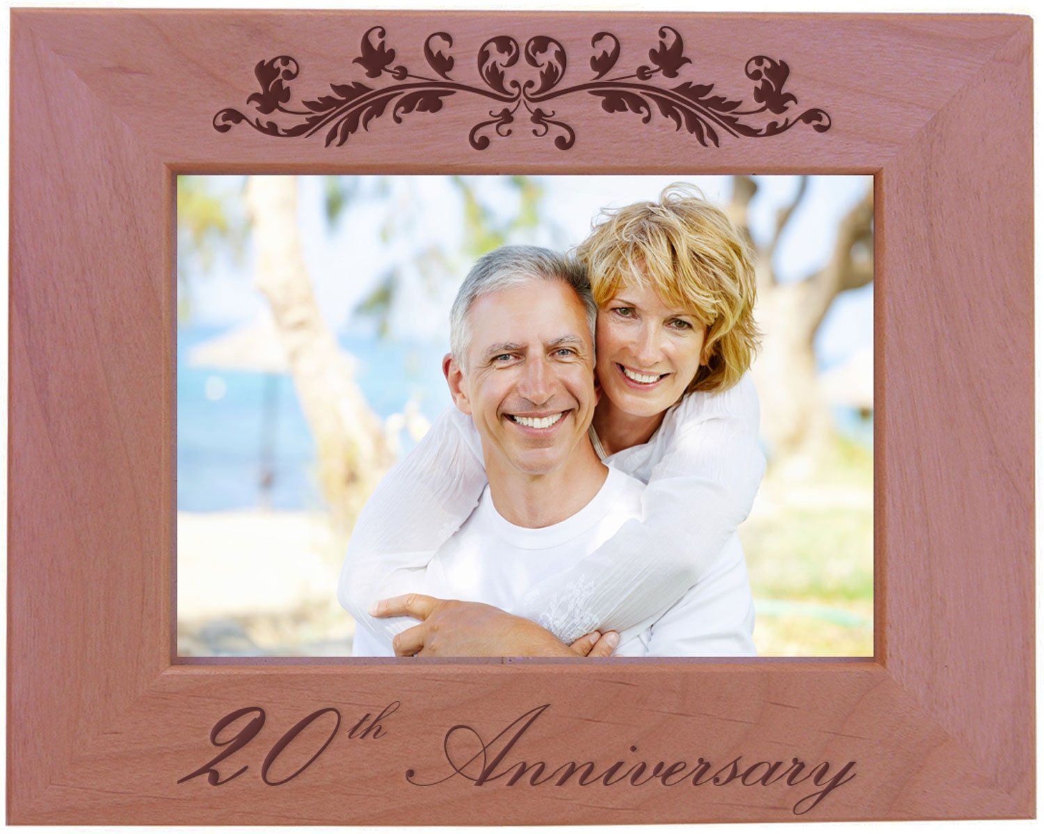CustomGiftsNow 20th Anniversary - Engraved Natural Alder Wood Tabletop/Hanging Wooden Wedding Picture Frame (5x7-inch Horizontal