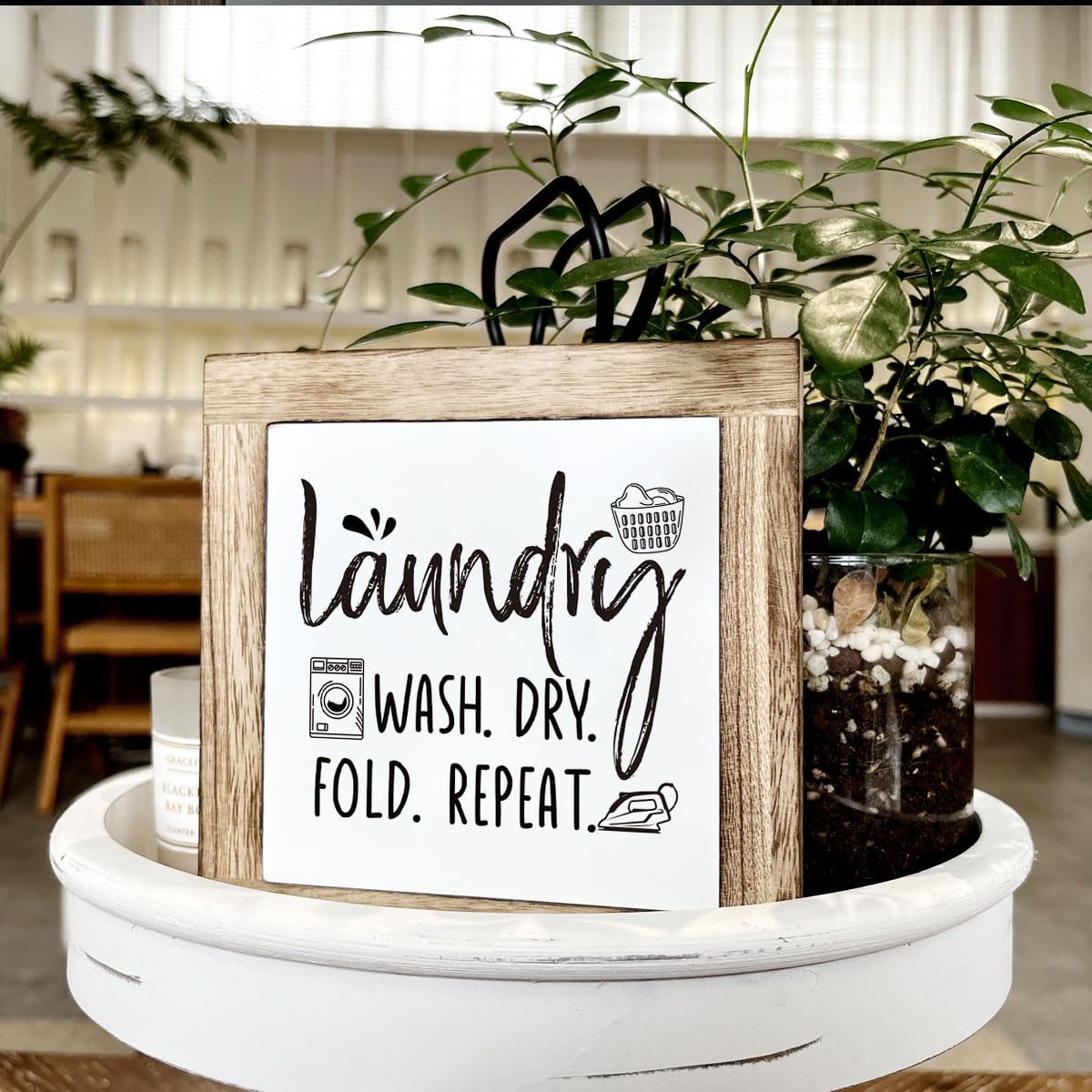 Laundry Room Decor, Laundry Steps Sign, Wash Dry Fold Repeat Sign, Wooden Box Signs for Home Decor, Farmhouse Wood Plaque Sign,
