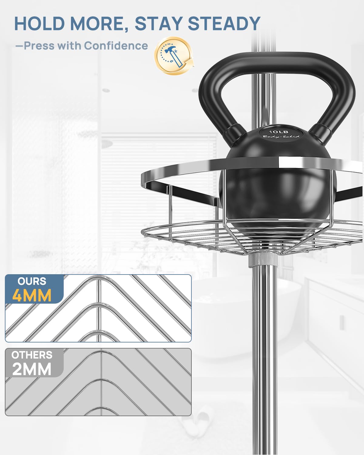 Seirione Rustproof Shower Corner Caddy Organizer For Bathroom, 4 Adjustable Shelves With Tension Pole, For Bathtub Shampoo Acces
