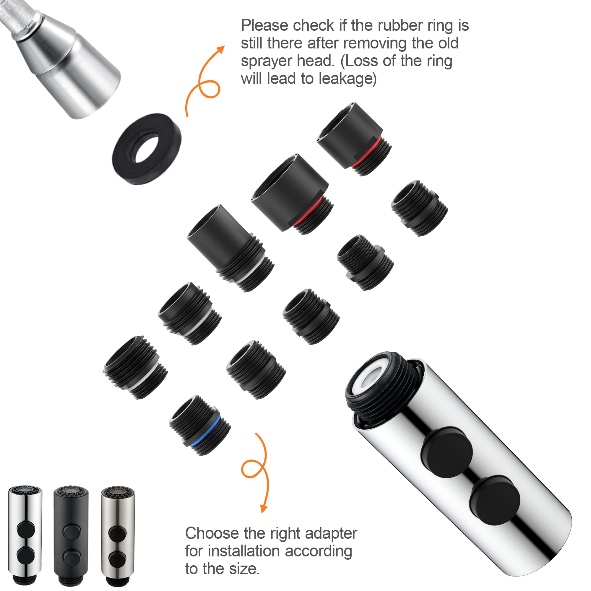 Tioriy Metal Kitchen Sink Faucet Head Replacement, Chrome Kitchen Faucet Spray Head With 10 Adapters, Stainless Steel Pull Out K