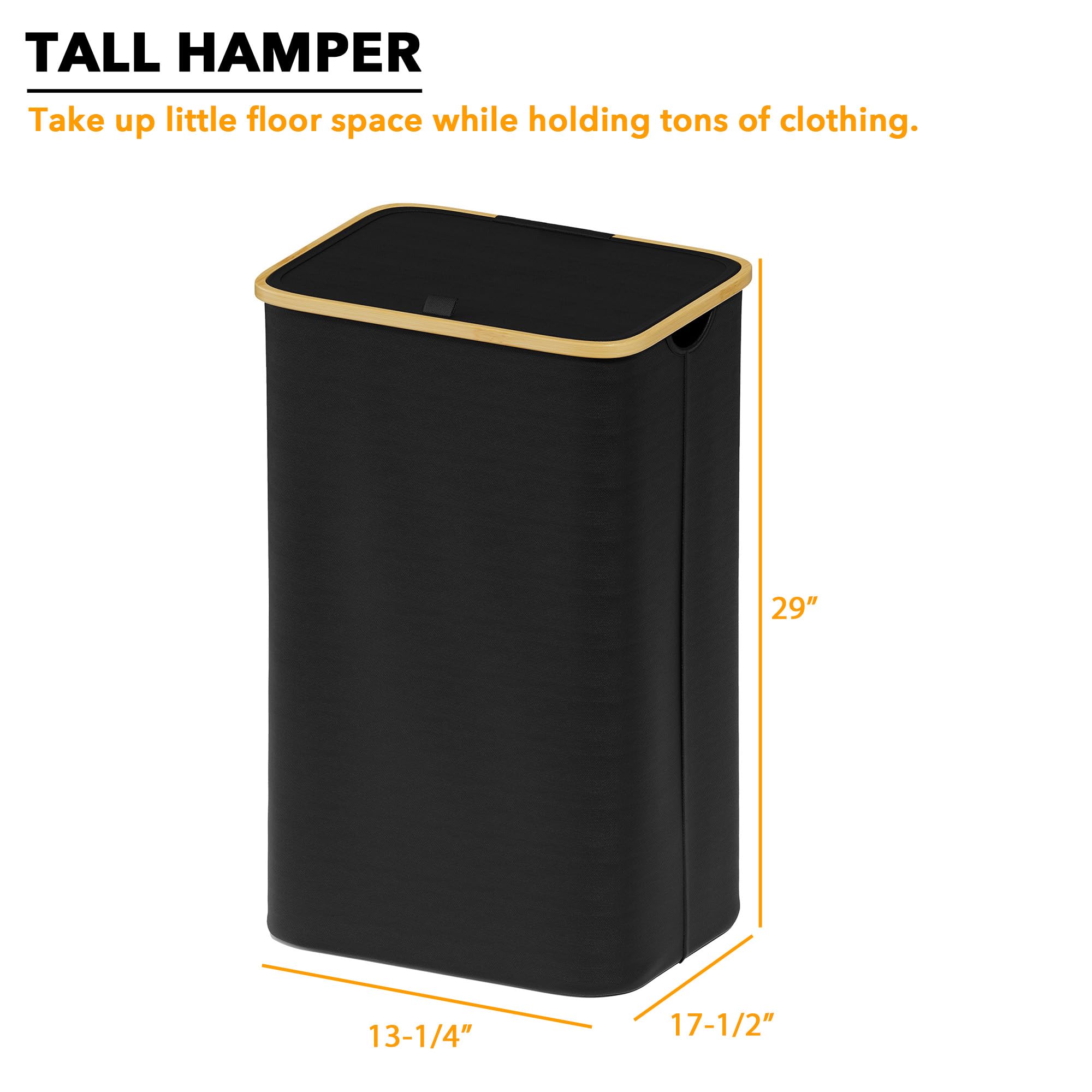 Spaceaid Laundry Hamper With Lid, 110L Large Tall Clothes Basket Bin With Bamboo Handles, Collapsible Laundry Hamper For Bedroom