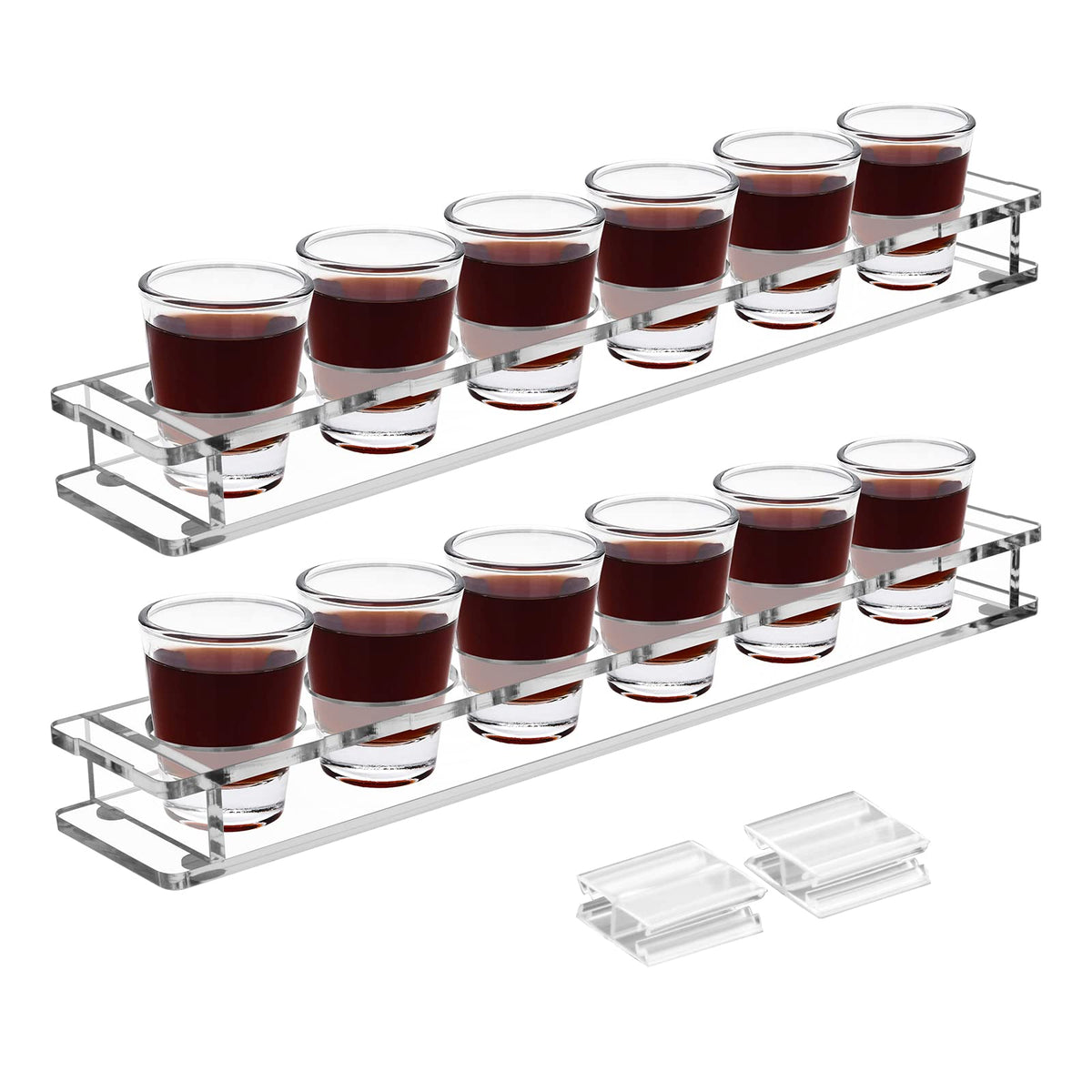 Beautyflier Pack Of 2 Acrylic Shot Glass Holder, Shot Glass Serving Tray For Bar, Restaurant, Party, Family Gathering (Shot Glas
