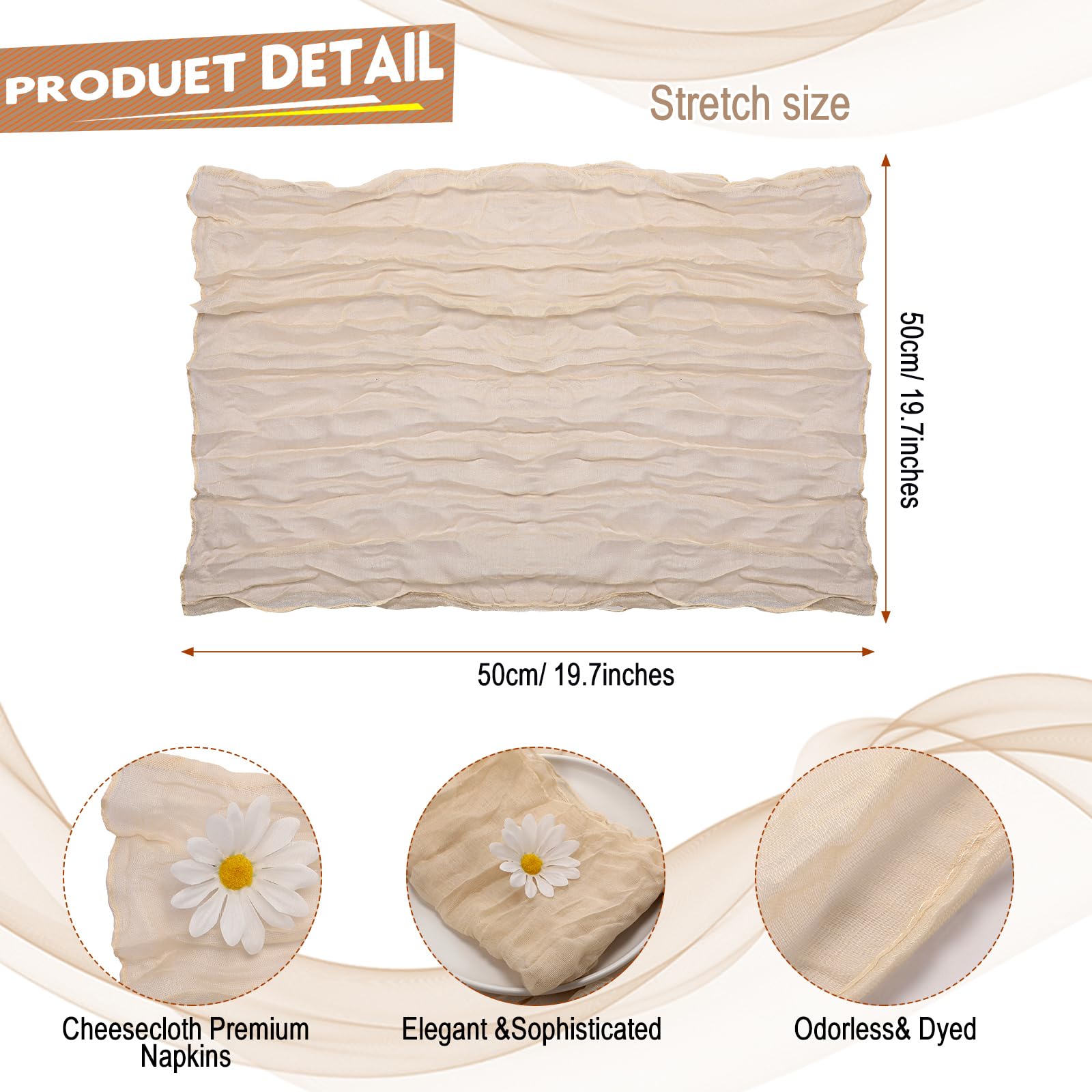 100 Pieces Gauze Cheesecloth Napkins 19.7 X 19.7 Inch Dinner Cloth Napkins With Wrinkled Decorative Cloth Napkins For Home Weddi