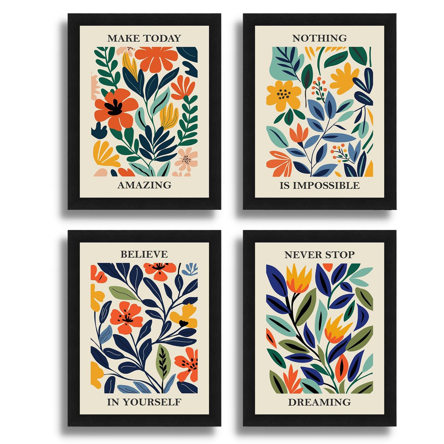 Interio Crafts Set Of 4 Inspirational Quotes Wall Framed Posters - Motivational Frames For Kitchen, Living Room, Bedroom Or Stud