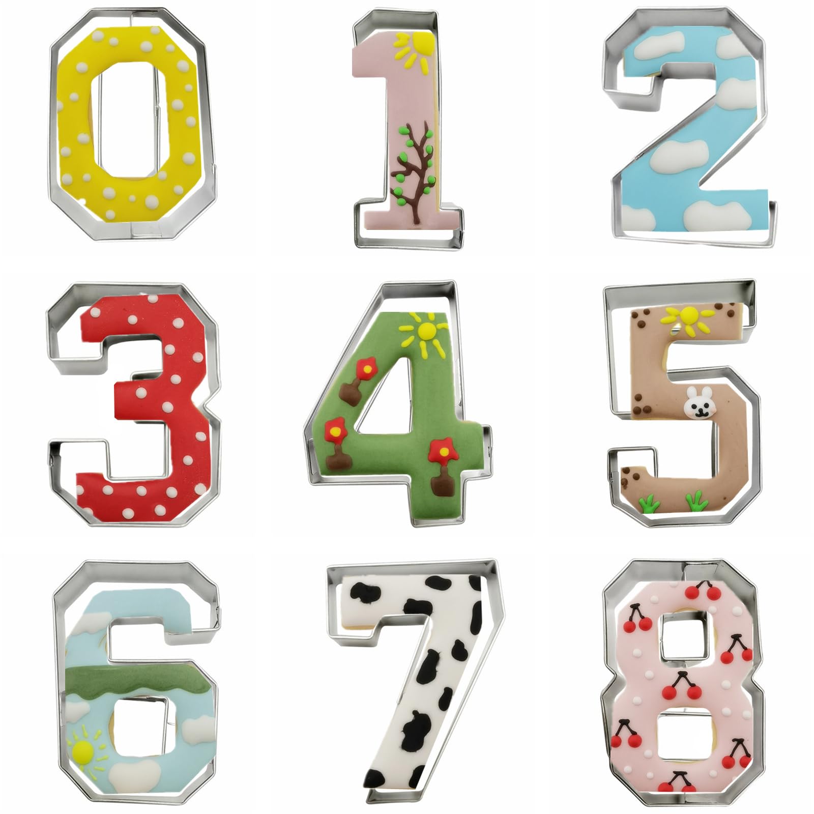 Number Shaped Cookie Cutters Set Of 9 Pcs, Stainless Steel 0 To 8 Fondant Cutter Molds Baking Diy (6 Switch To 9) (Right Angle)