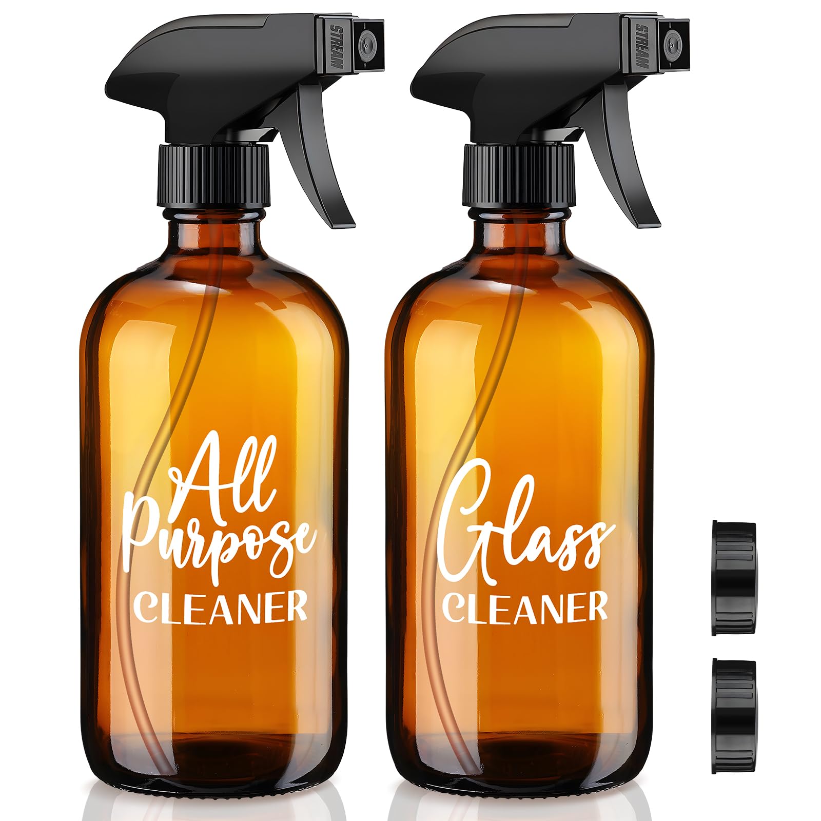 Tioncy Empty Amber Glass Spray Bottles With Labels 2 Pack Large 16Oz Refillable Bottle For Essential Oils Plants Cleaning Soluti