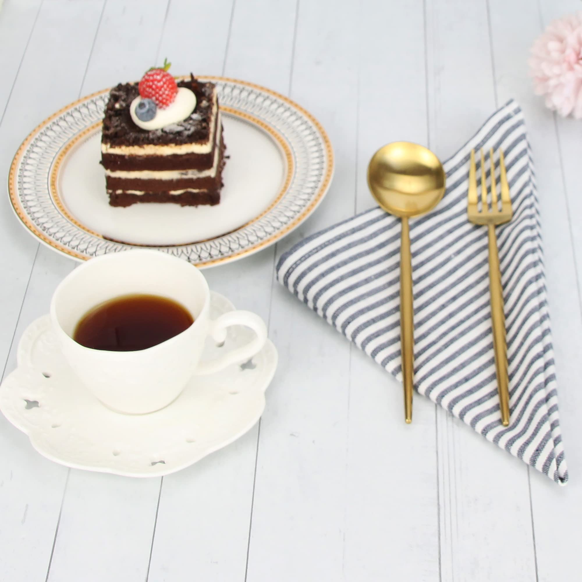 Infei Plain Striped Cotton Linen Blended Dinner Cloth Napkins - Set Of 12 (17 X 17 Inches) - For Events & Home Use (Navy)