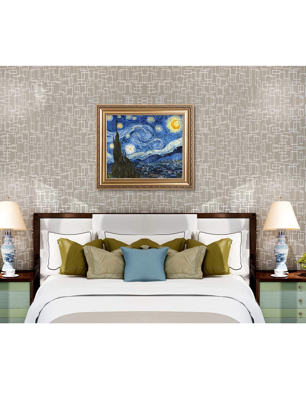 Decorarts - Starry Night - Vincent Van Gogh. Giclee Print On Canvas With Matching Golden-Relief Framed Wall Art. Picture Size: 2