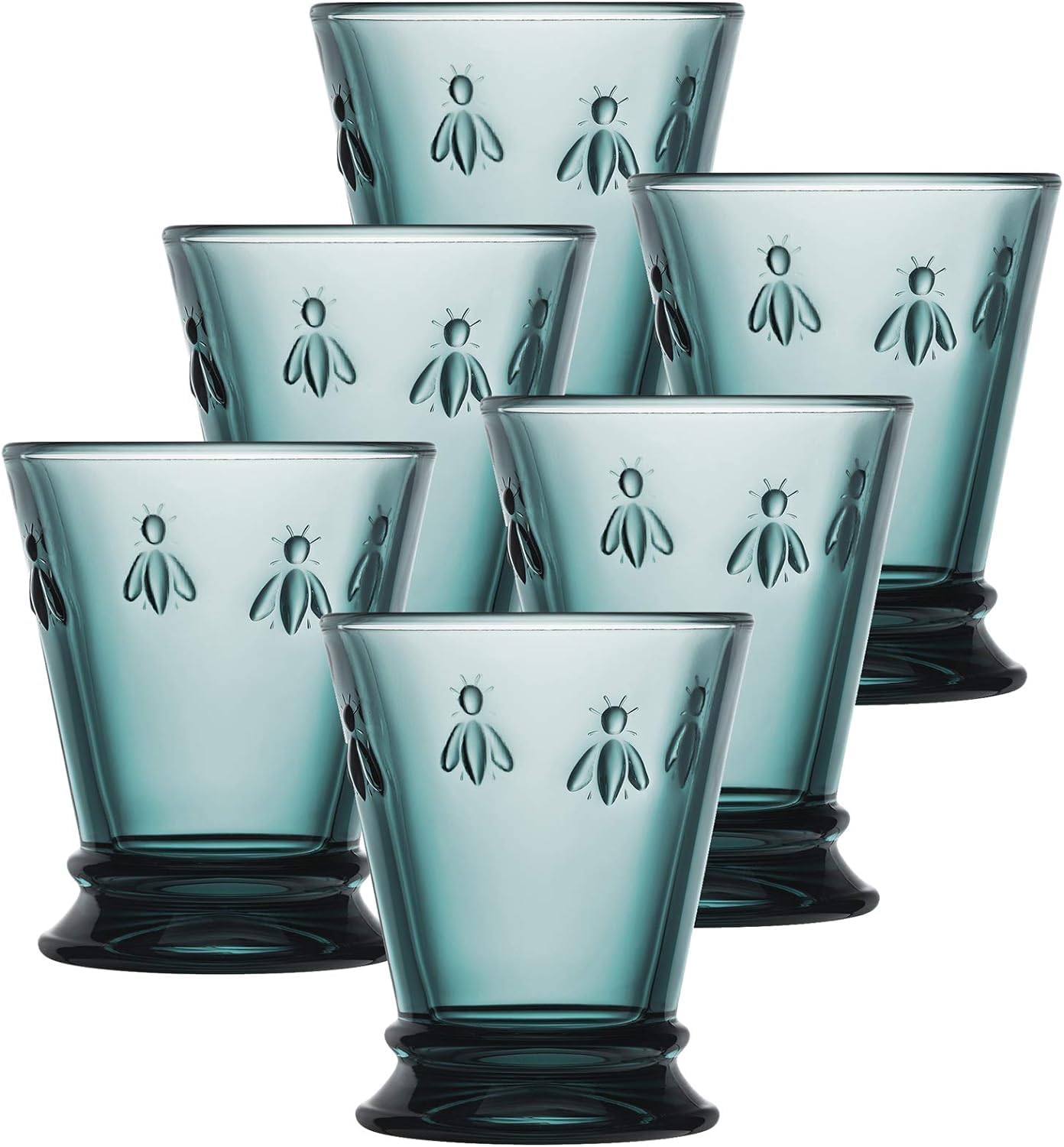 La Rochere Napoleon Bee Blue Tumbler Set of 6 - La Rochere Bee Glassware Sets - Fancy Glassware Drinking Glasses (9 oz)