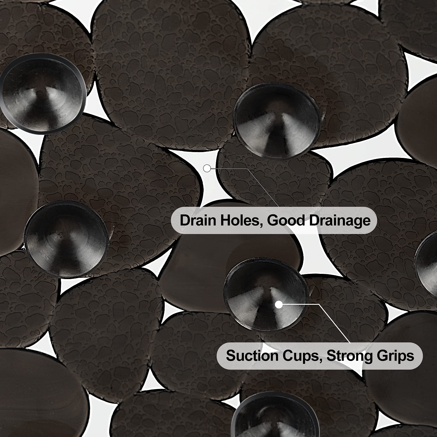 Weltrxe Pebbles Bath Mat For Tub Black Non-Slip Bathtub Mat With Suction Cups, Drain Holes For Bathroom Showers, Tub, Machine Wa