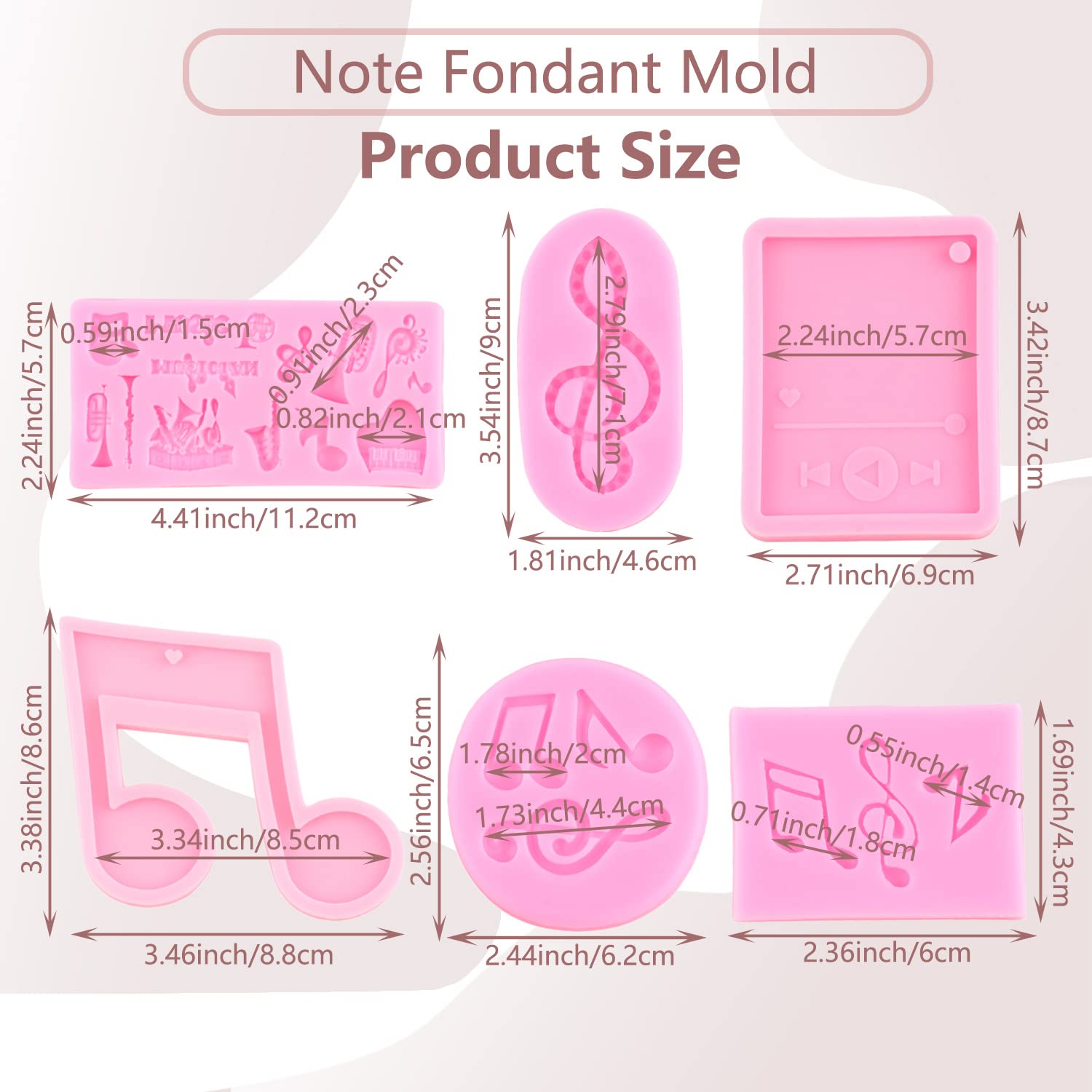 Miyahouse Music Note Fondant Mold Musical Instrument Silicone Mold Media Player Molds For Cake Decoration Chocolate Candy Polyme