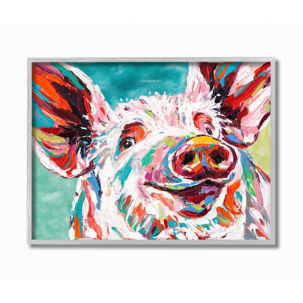 Stupell Industries Brightly Painted Pig Framed Wall Art, Multi-Color, 11 X 14