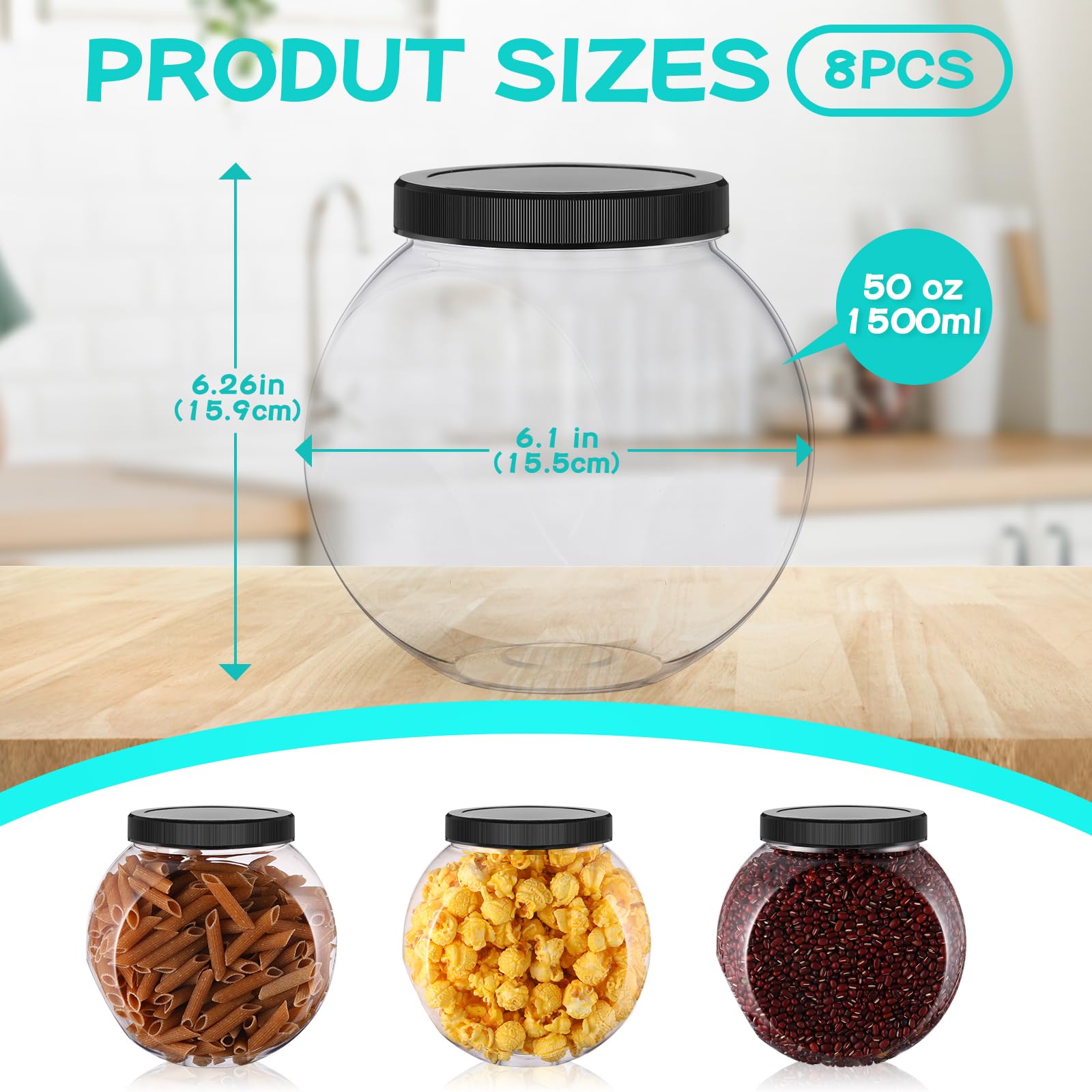 Tradder 8 Pcs Plastic Candy Jars With Lids 50 Oz Clear Cookie Jar Container Wide Mouth Storage Jars For Candy Buffet, Coffee Can