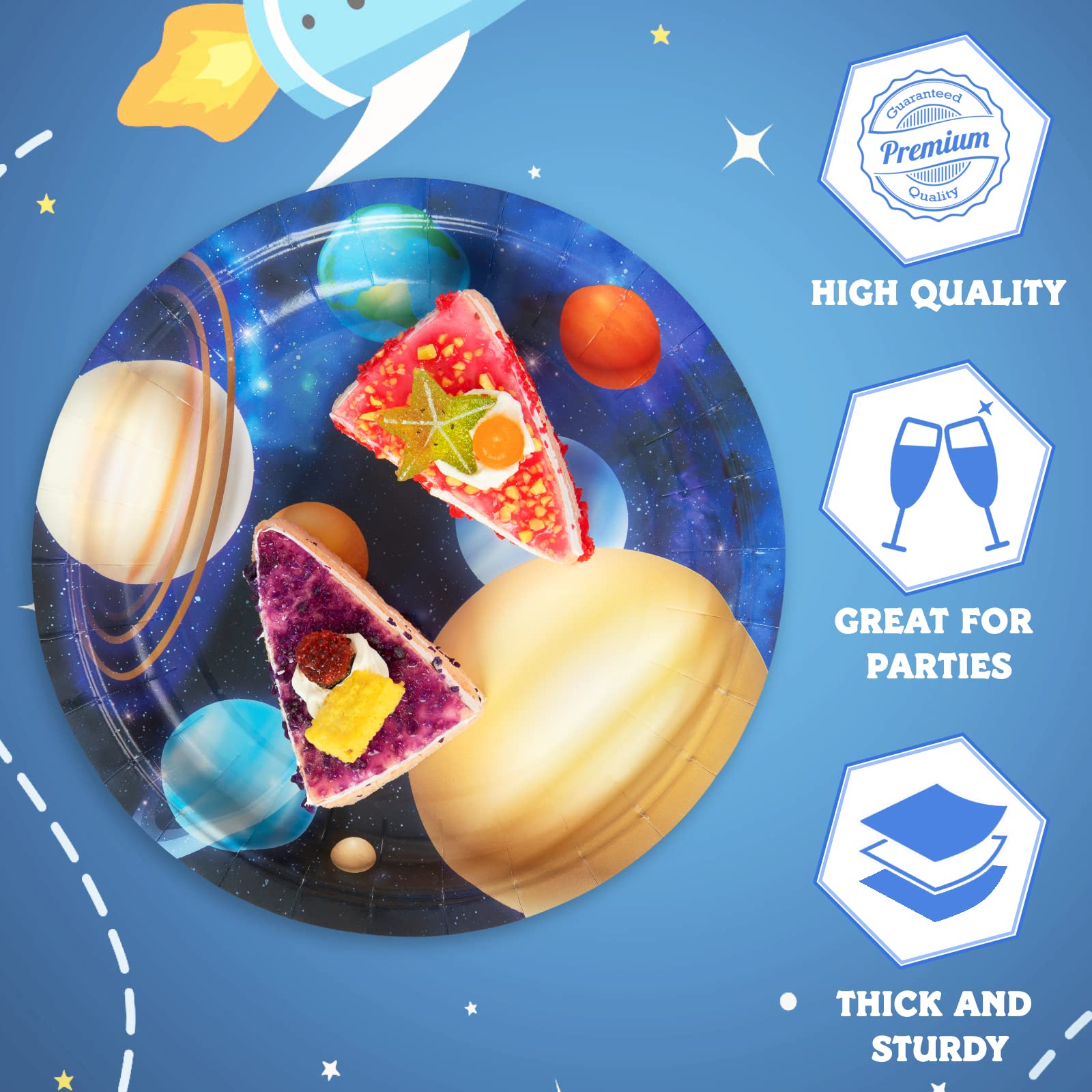 Decorlife Space Themed Party Supplies Serve 24, Outer Space Party Decorations For Boys, Planet Plates Napkins Forks For Space So