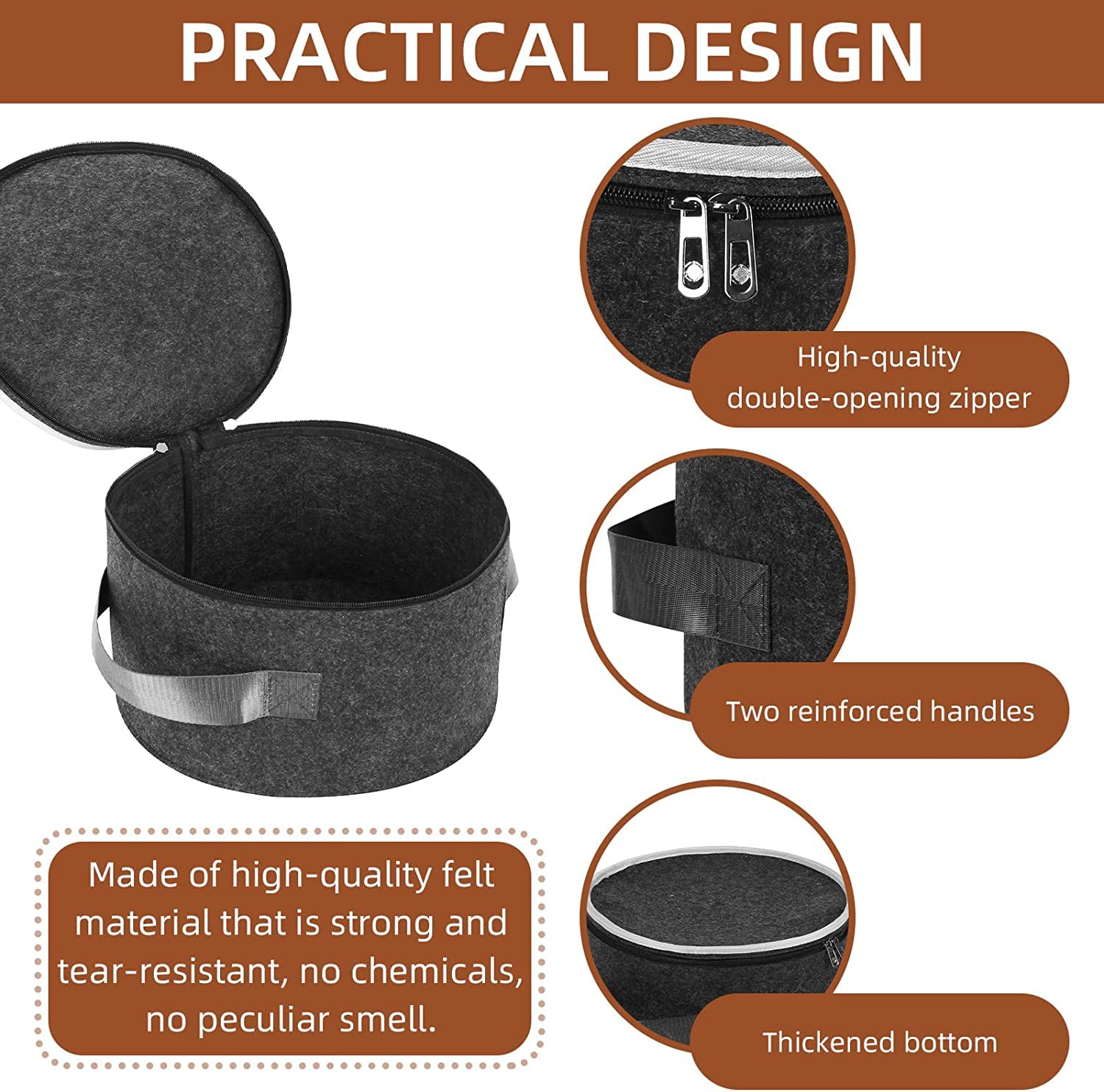 Greensheep Plate Storage Case With 12 Thick Felt Dividers For Storing And Organizing Dinnerware Dishes, Dark Grey