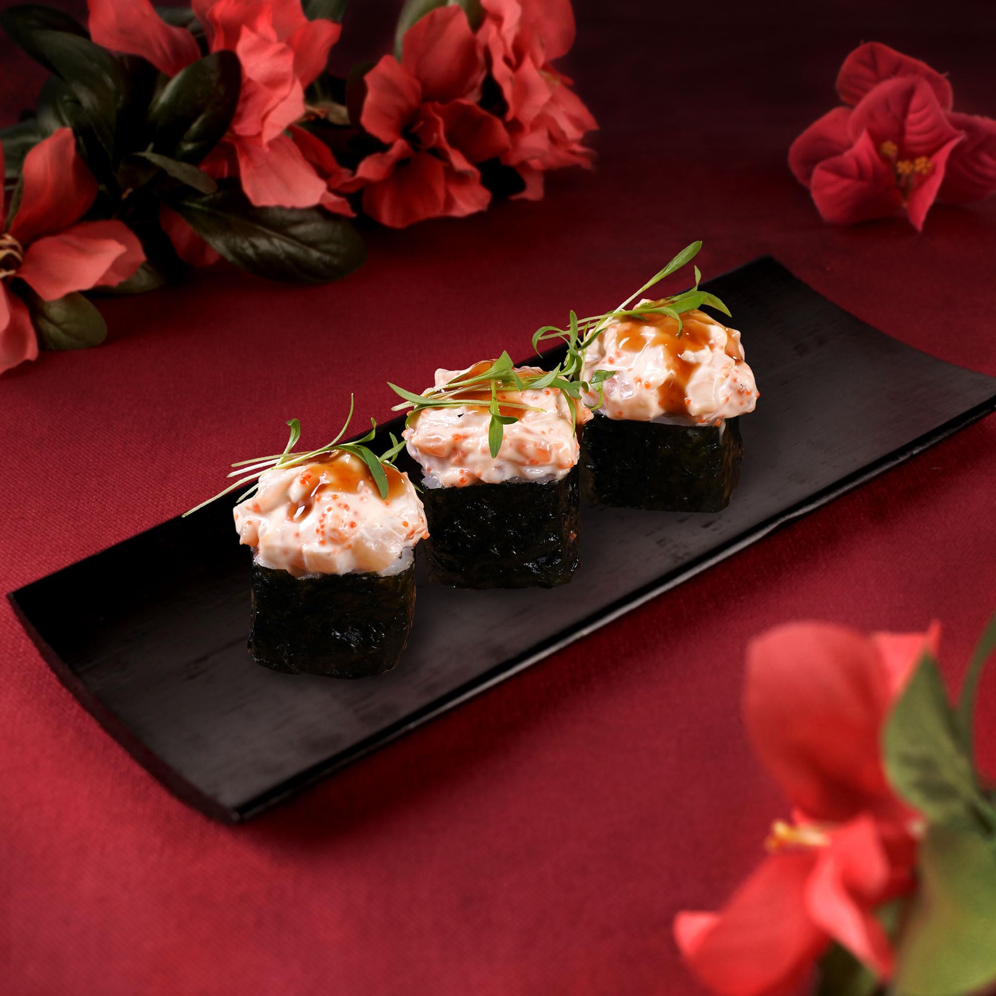 Reusable Bamboo Black Rectangle Sushi Serving Tray Plate 7'' X 2.8'' - 10 Pieces