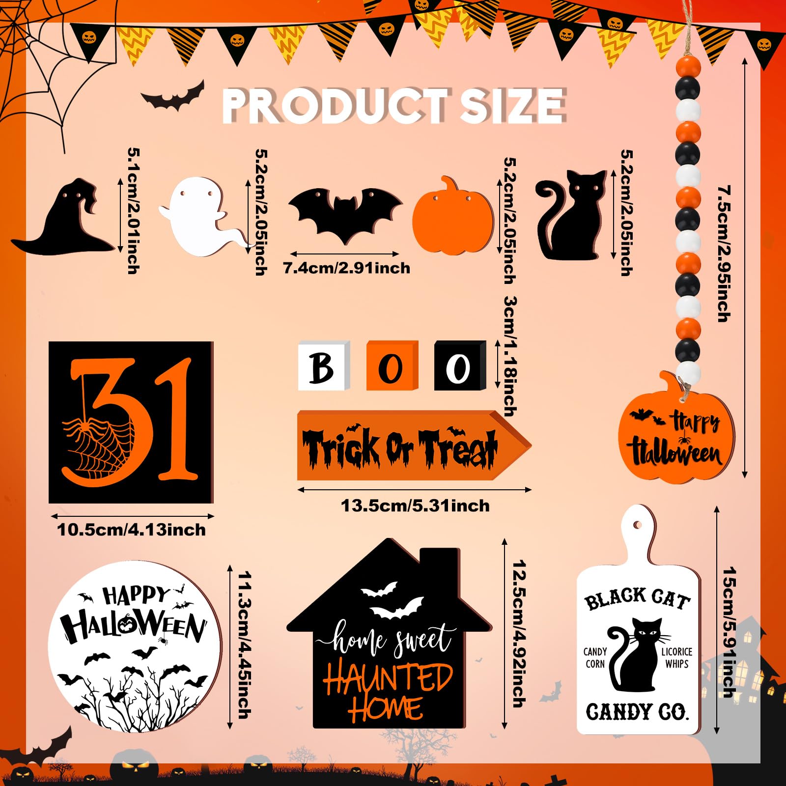 Umigy 15 Pcs Halloween Tiered Tray Decor Set Cute Ghost Tray Decorations Boo Halloween Wooden Signs Farmhouse Rustic Decoration