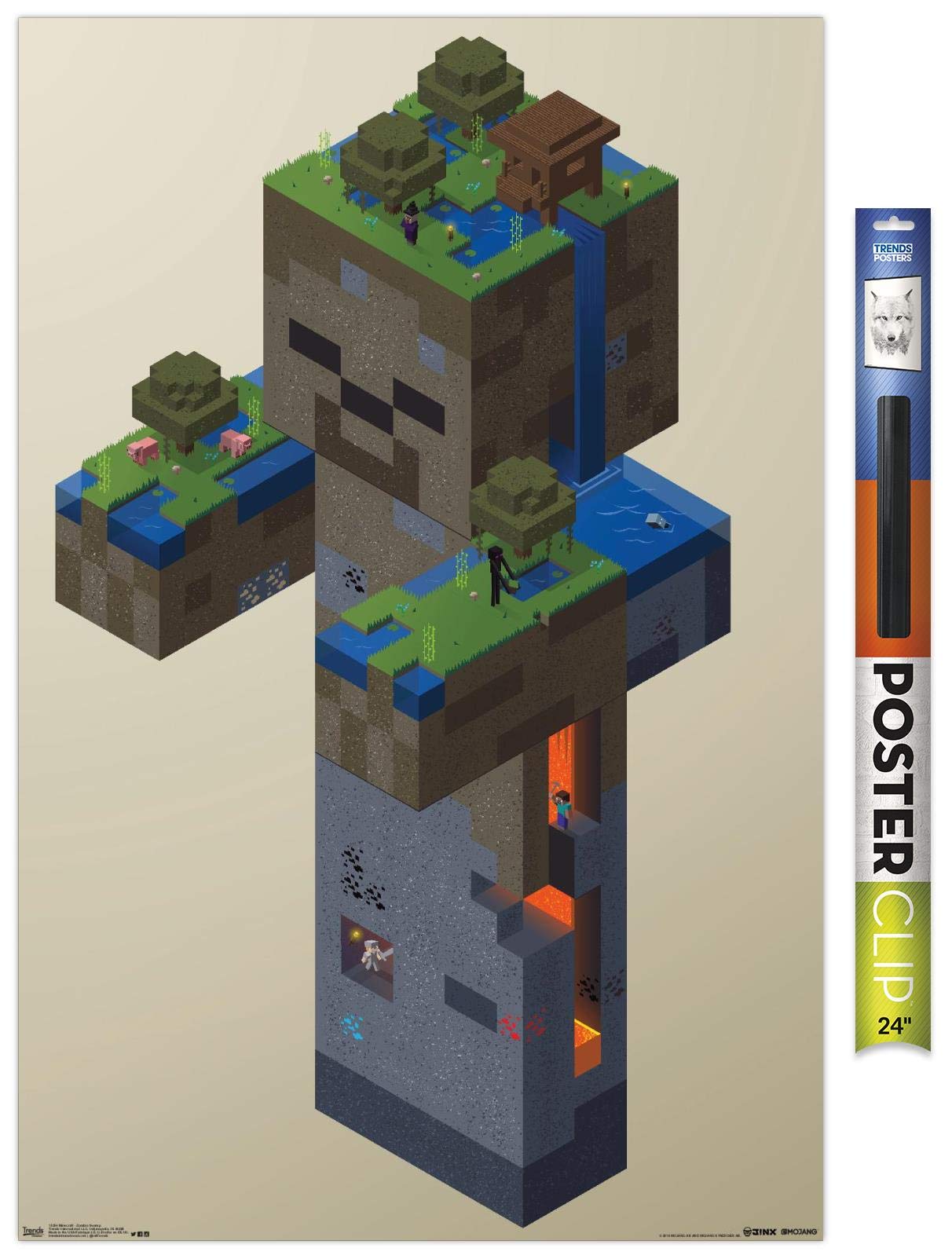 Trends International Minecraft - Zombie Swamp Wall Poster, 22.375'' X 34'', Poster & Clip Bundle