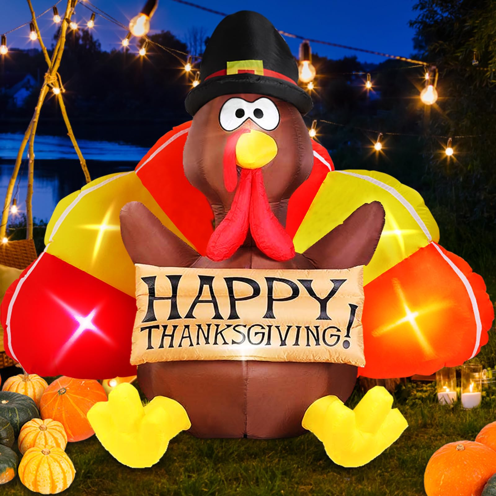 Danxilu 6FT Thanksgiving Inflatables Outdoor Decorations, Inflatable Turkey Family with Turkeys Baby Built-in LEDs Blow up Yard 