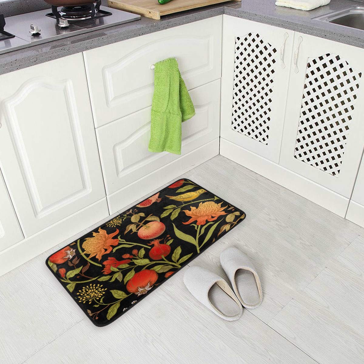 Susiyo Kitchen Mat Exotic Flowers Birds Fruits Kitchen Rug Mat Anti-Fatigue Comfort Floor Mat Non Slip Oil Stain Resistant Easy