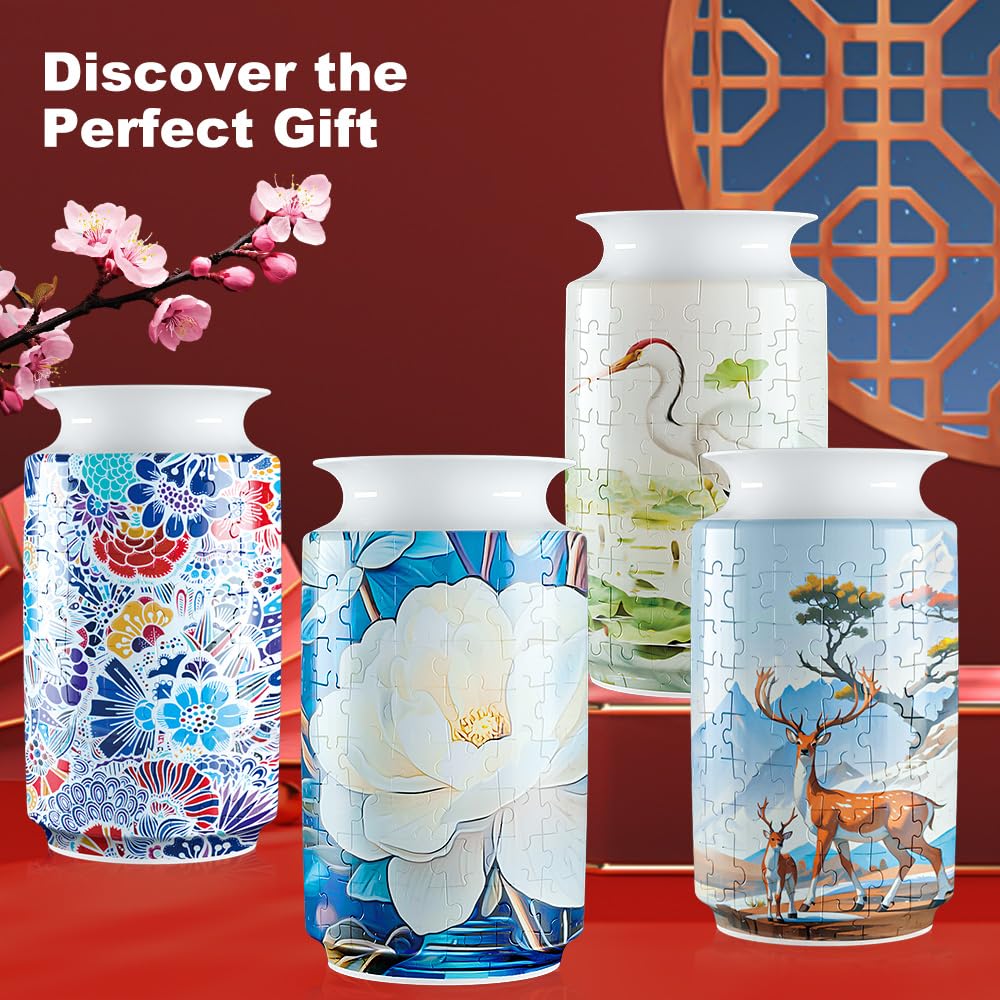 3D Puzzle Vase Unique Flower Vase for Adults Made by 162 Curved Plastic Puzzle Pieces, Vases for Flower Home Creative Gift for P