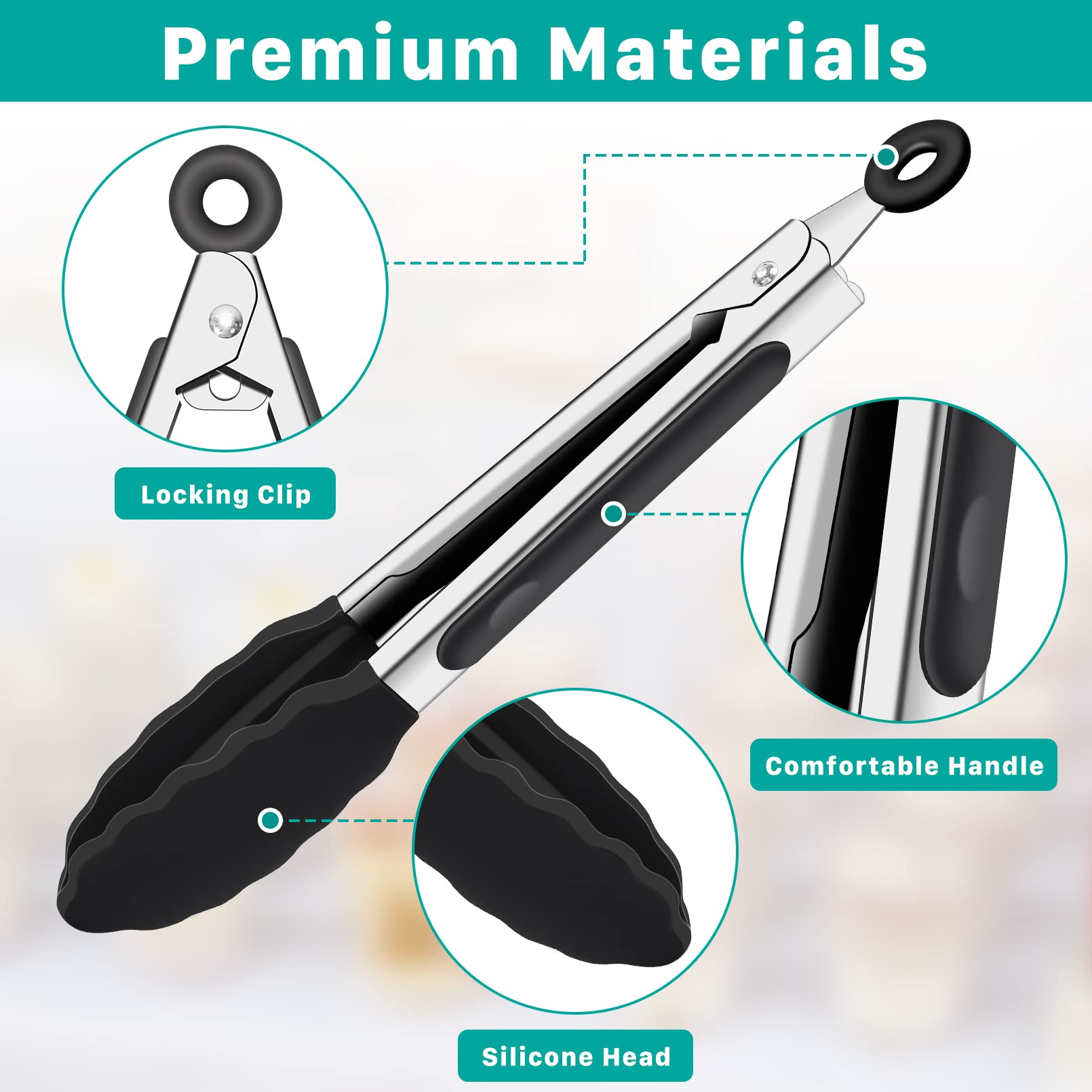 6 Pcs Small Silicone Tongs,7 Inch Mini Serving Tongs With Silicone Tips,Heat Resistant Cooking Tongs,Stainless Steel Silicone Ki