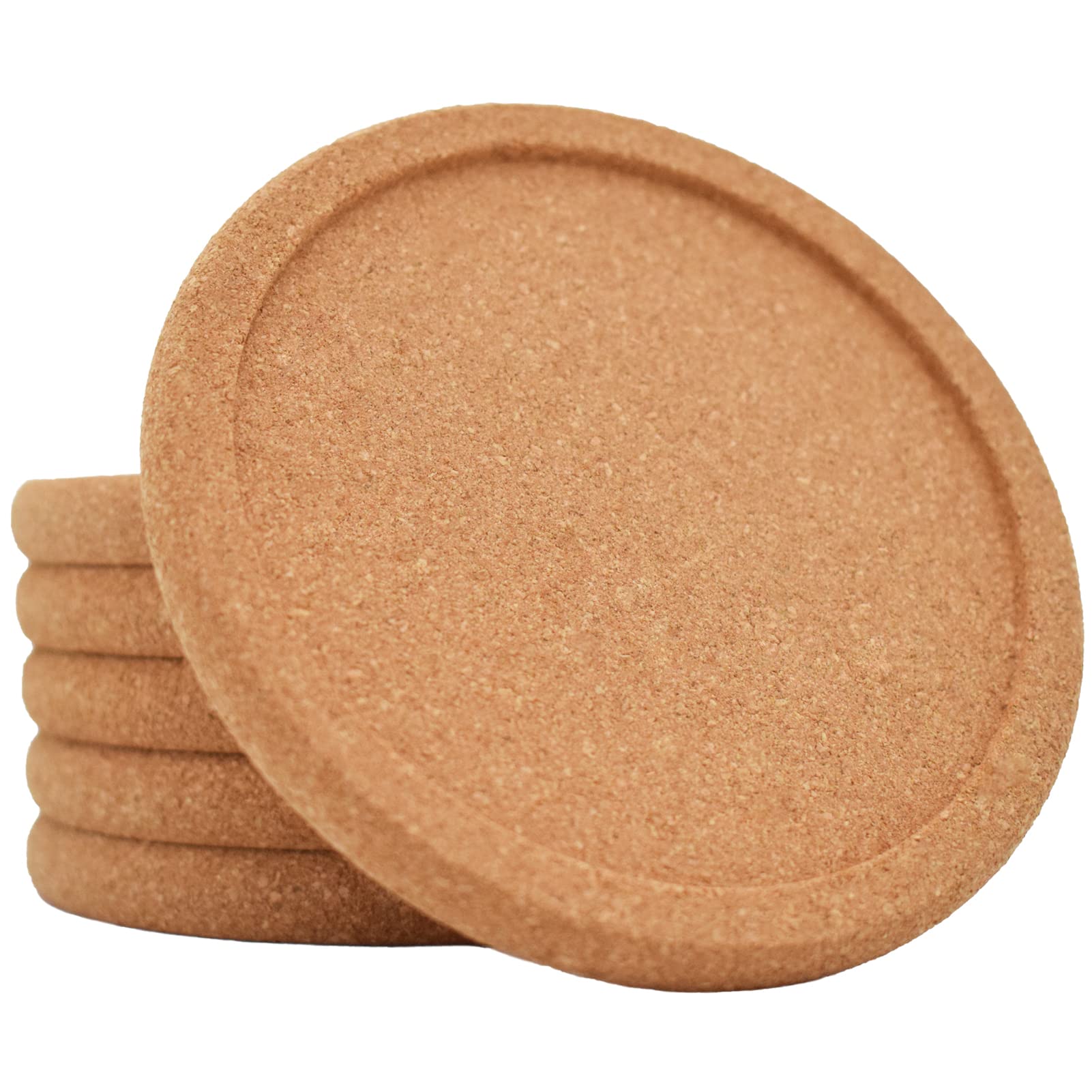 Timeasy Cork Coasters For Drinks Absorbent - 6 Pcs 4 Inch Cork Coasters With Lip Heat Resistant Reusable Drink Coaster Set Extra